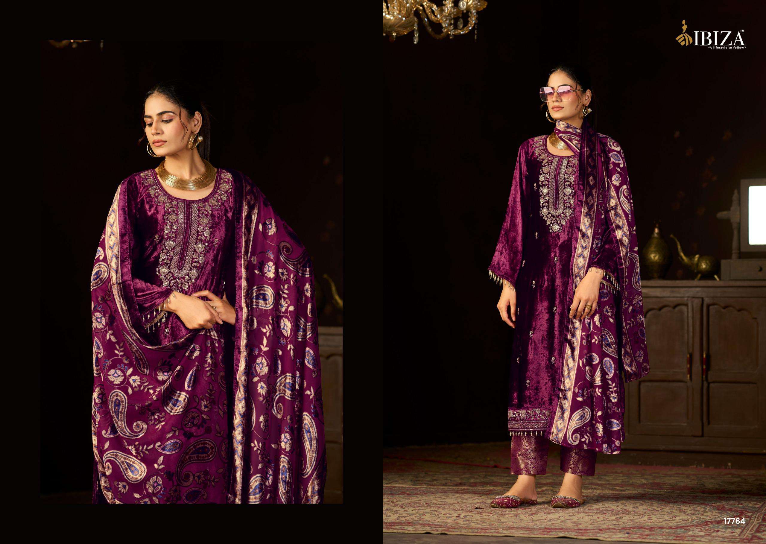 IBIZA RANG E TYAUHAAR VELVET HEAVY EMBROIDEREY DESIGNER SUIT
