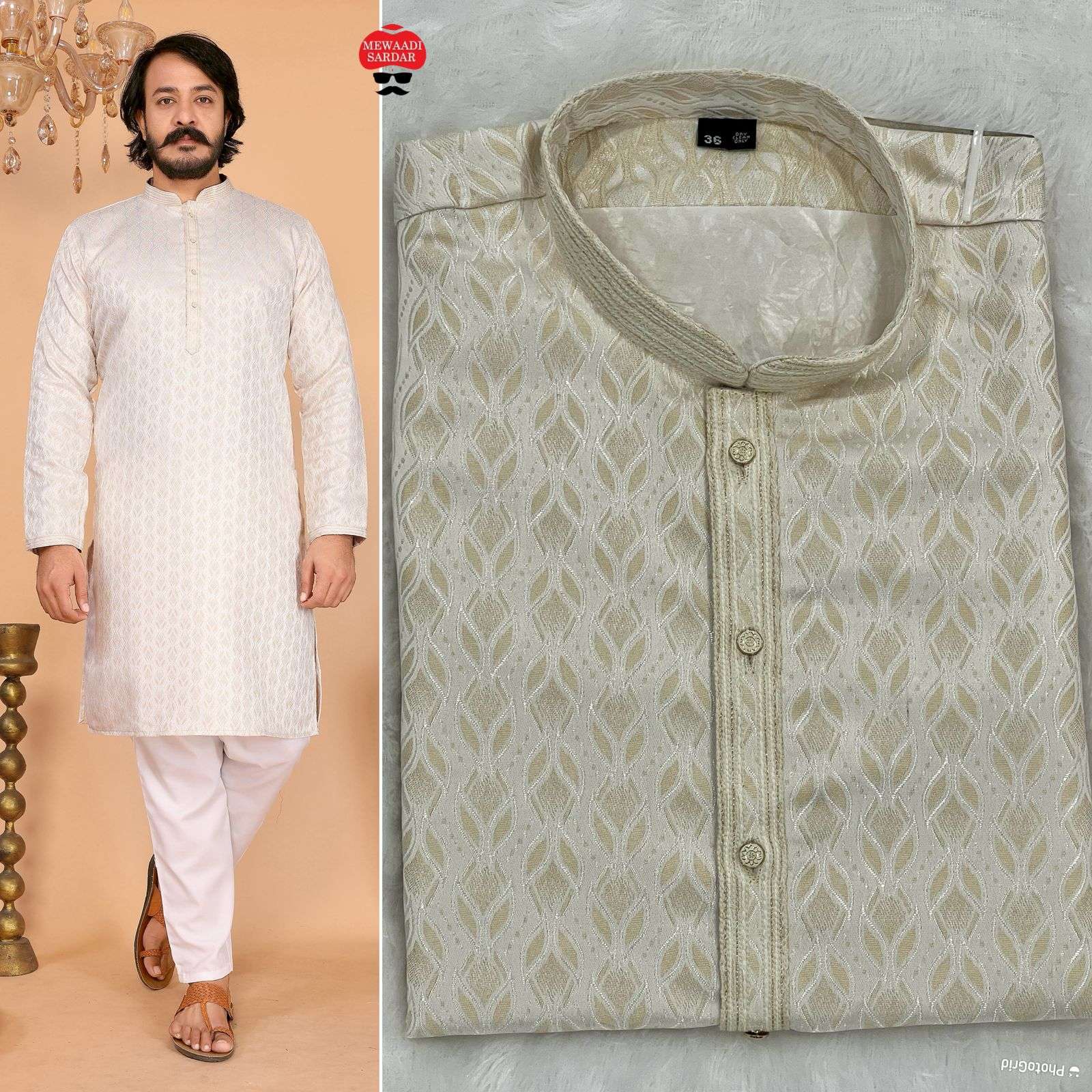 INLI BARATI SILK JACQUARD DESIGNER ETHNIC WEAR MENS KURTA WITH PYJAMA PAIR 
