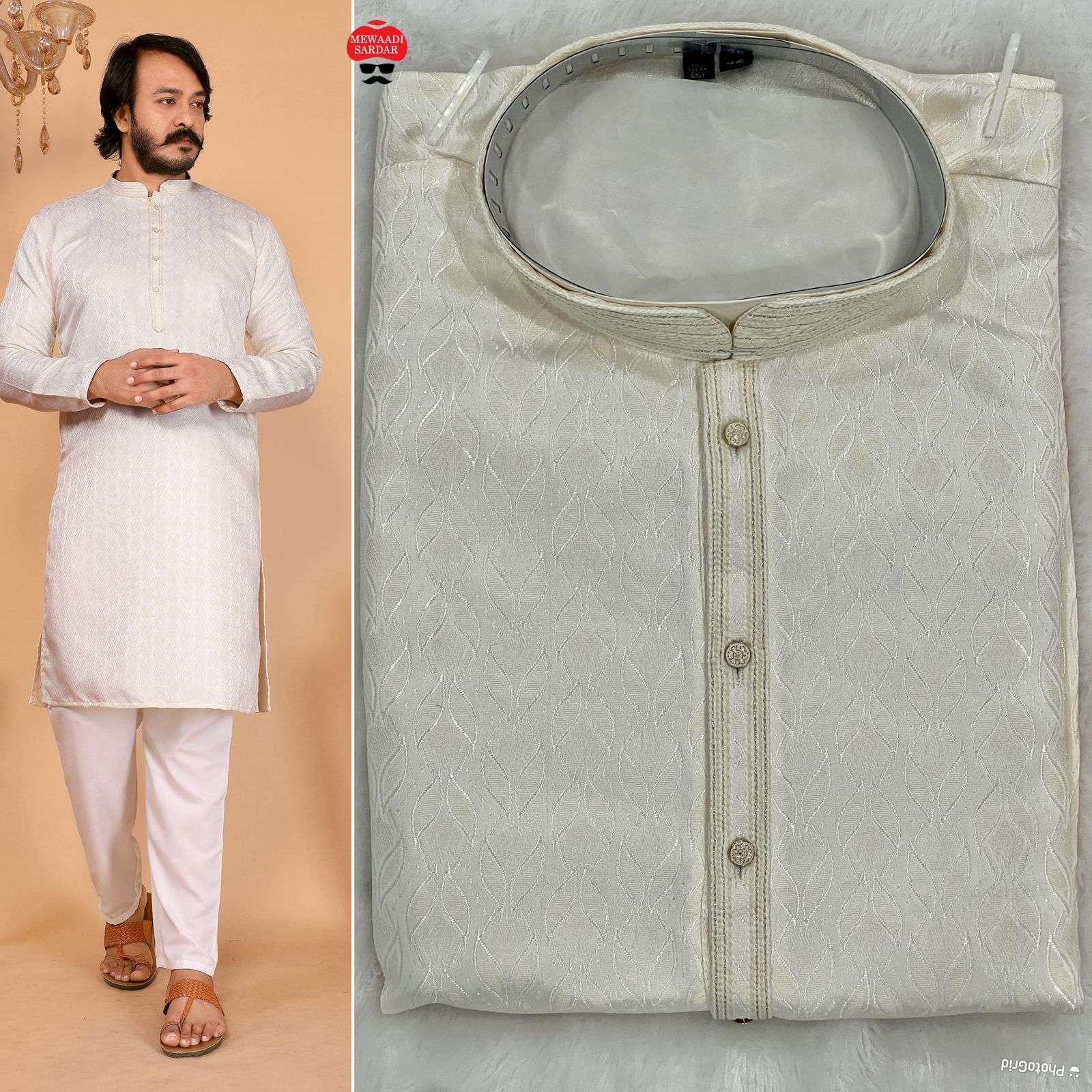 INLI BARATI SILK JACQUARD DESIGNER ETHNIC WEAR MENS KURTA WITH PYJAMA PAIR 