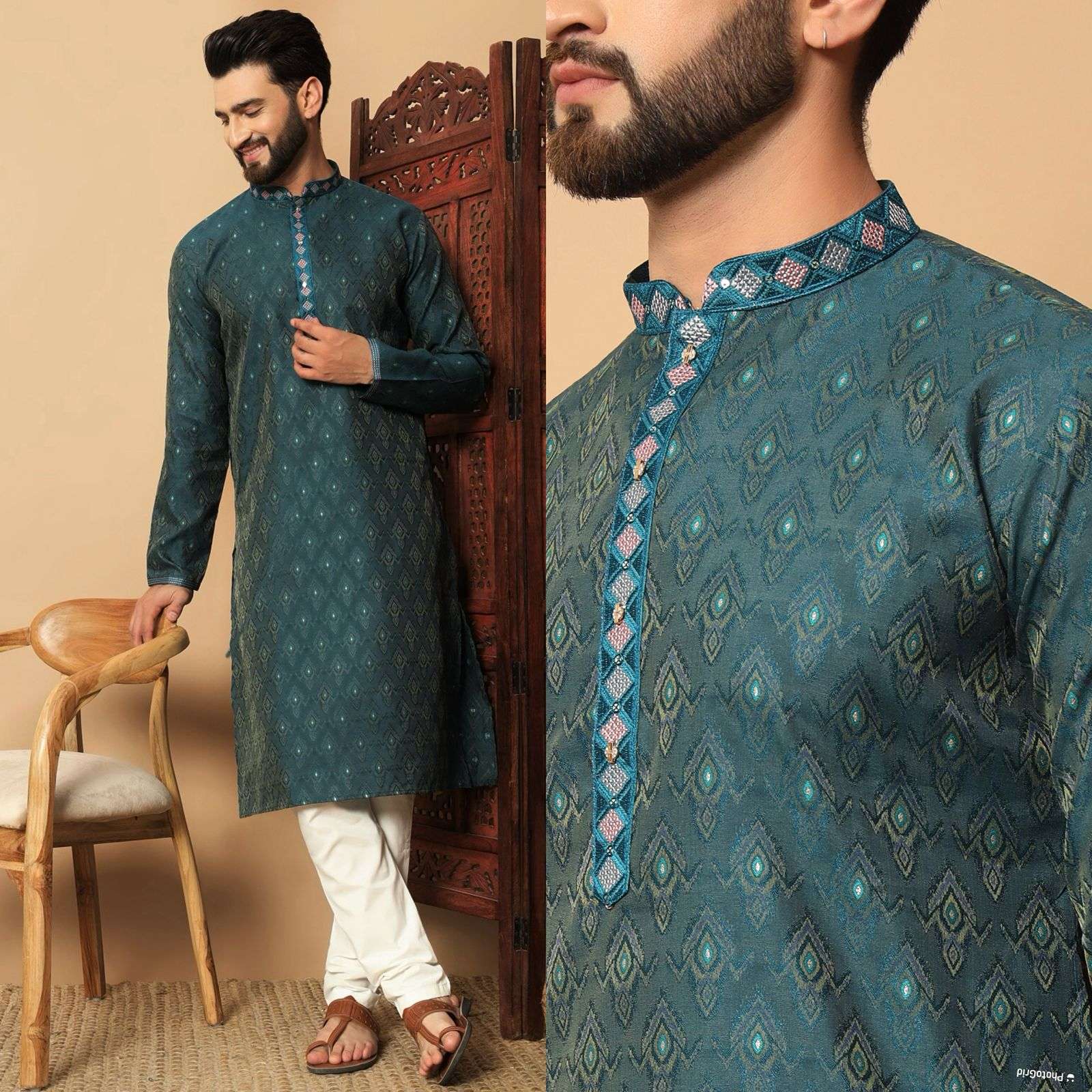 INLI UTSAV 6.0 SILK JACQUARD ETHNIC WEAR MENS KURTA WITH PYJAMA PAIR 