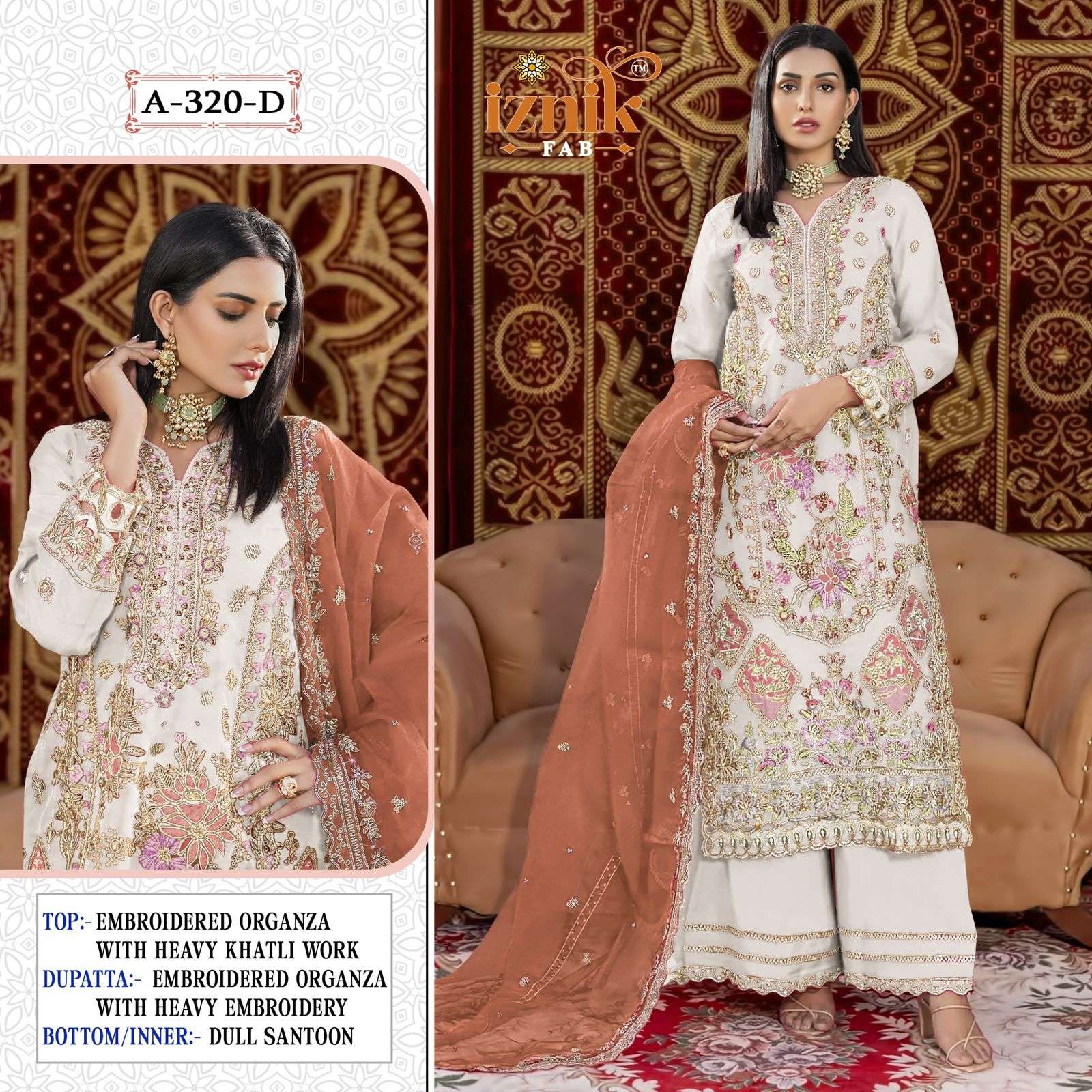 IZNIK FAB A 320 ORGANZA HEAVY EMBROIDERED PAKISTANI SUIT