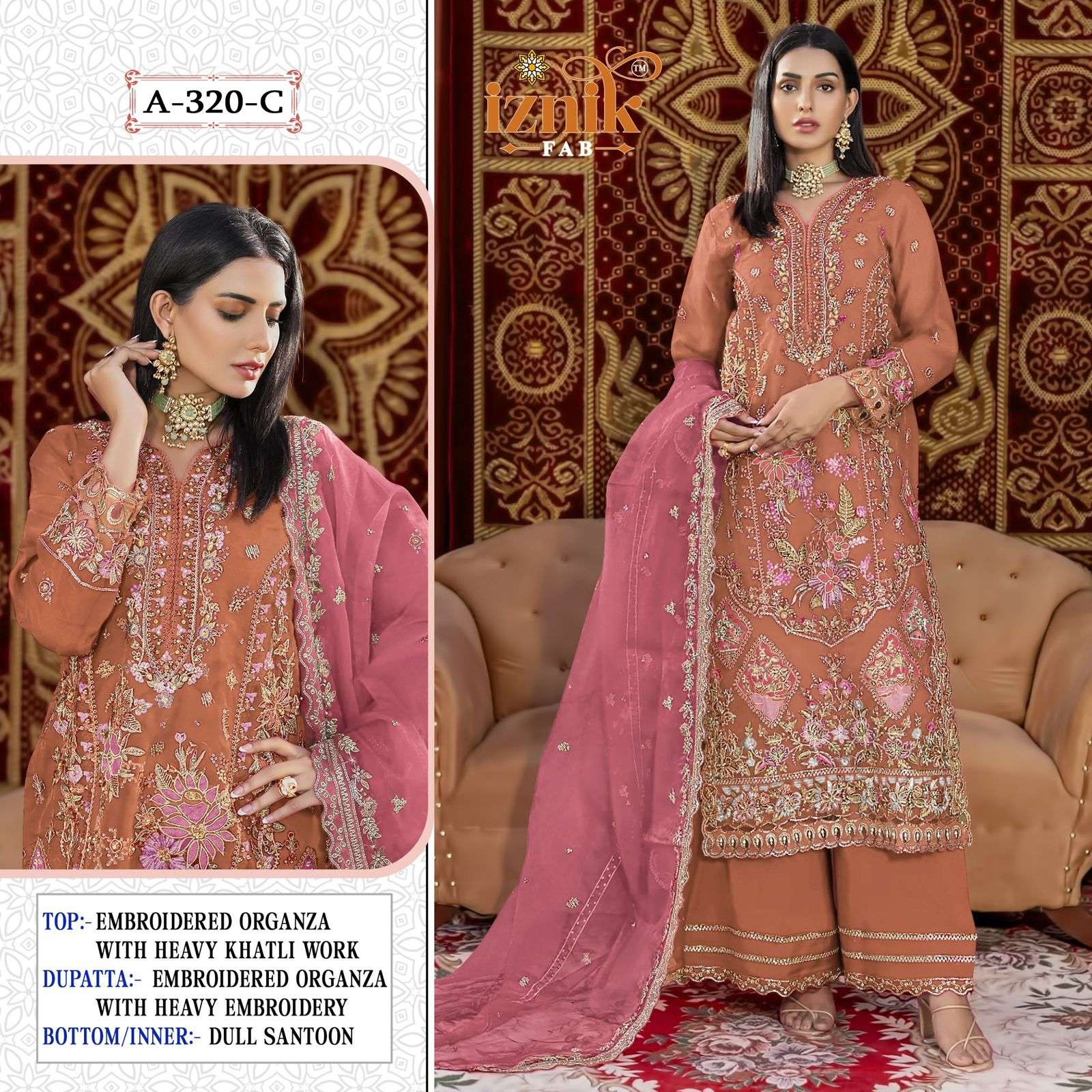 IZNIK FAB A 320 ORGANZA HEAVY EMBROIDERED PAKISTANI SUIT