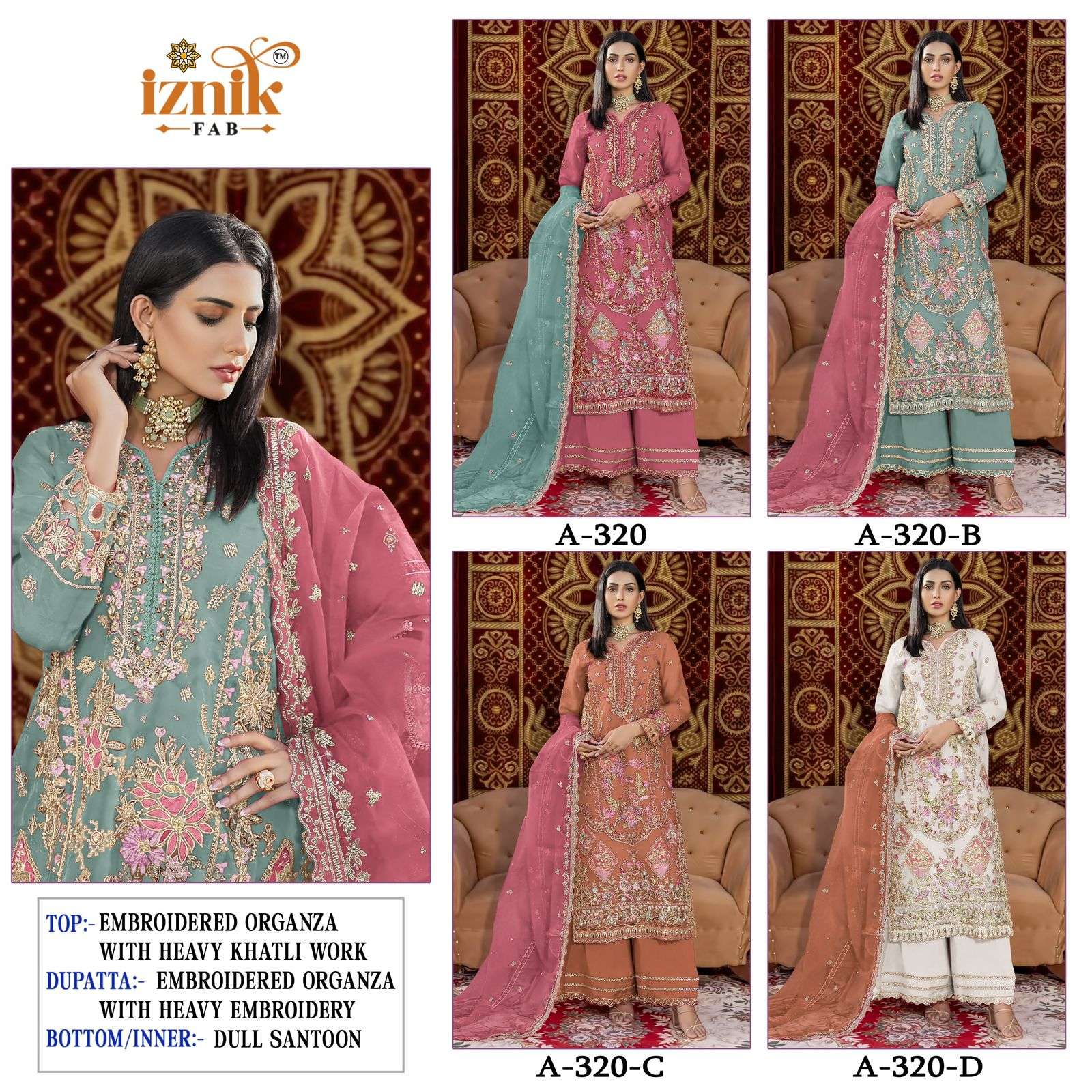 IZNIK FAB A 320 ORGANZA HEAVY EMBROIDERED PAKISTANI SUIT