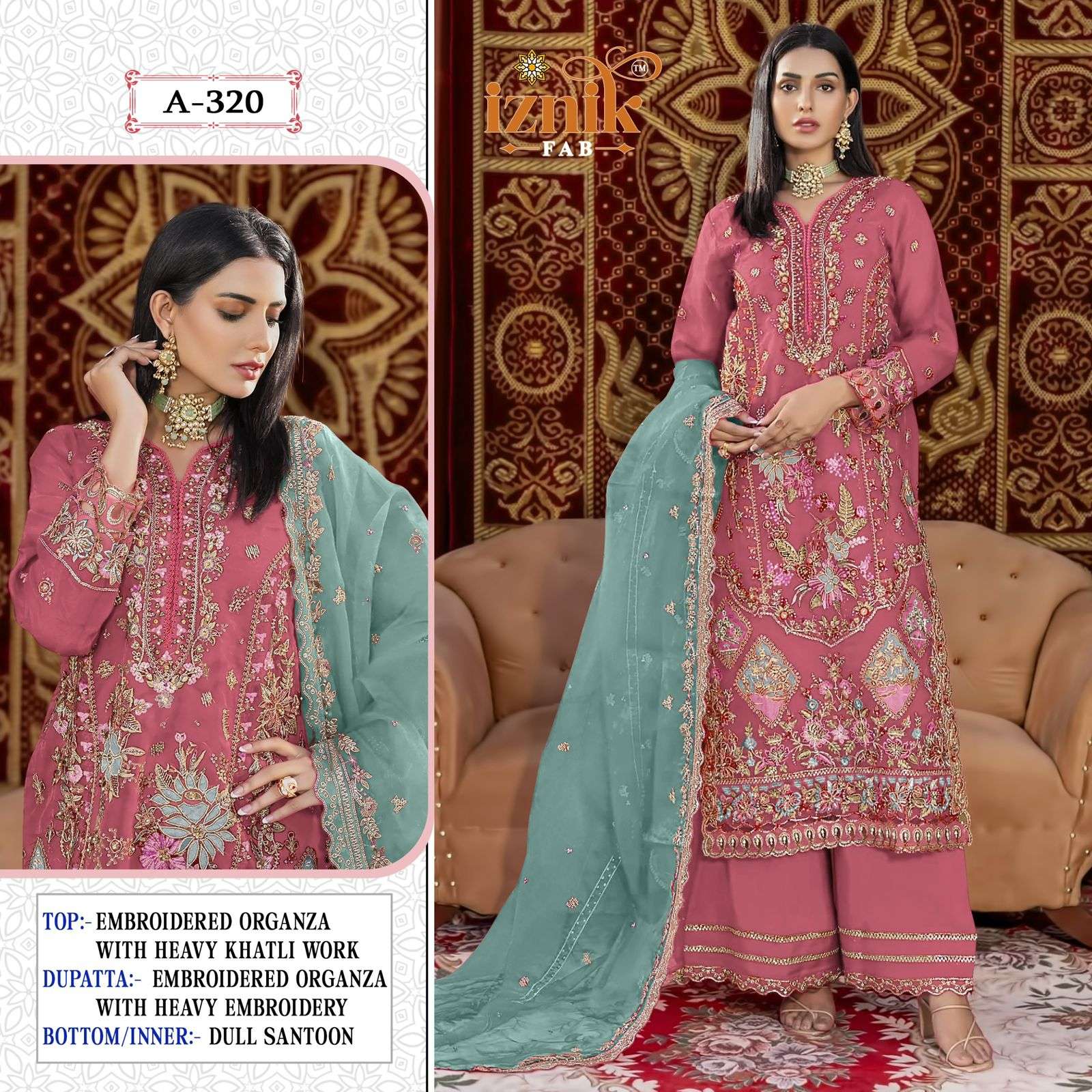IZNIK FAB A 320 ORGANZA HEAVY EMBROIDERED PAKISTANI SUIT
