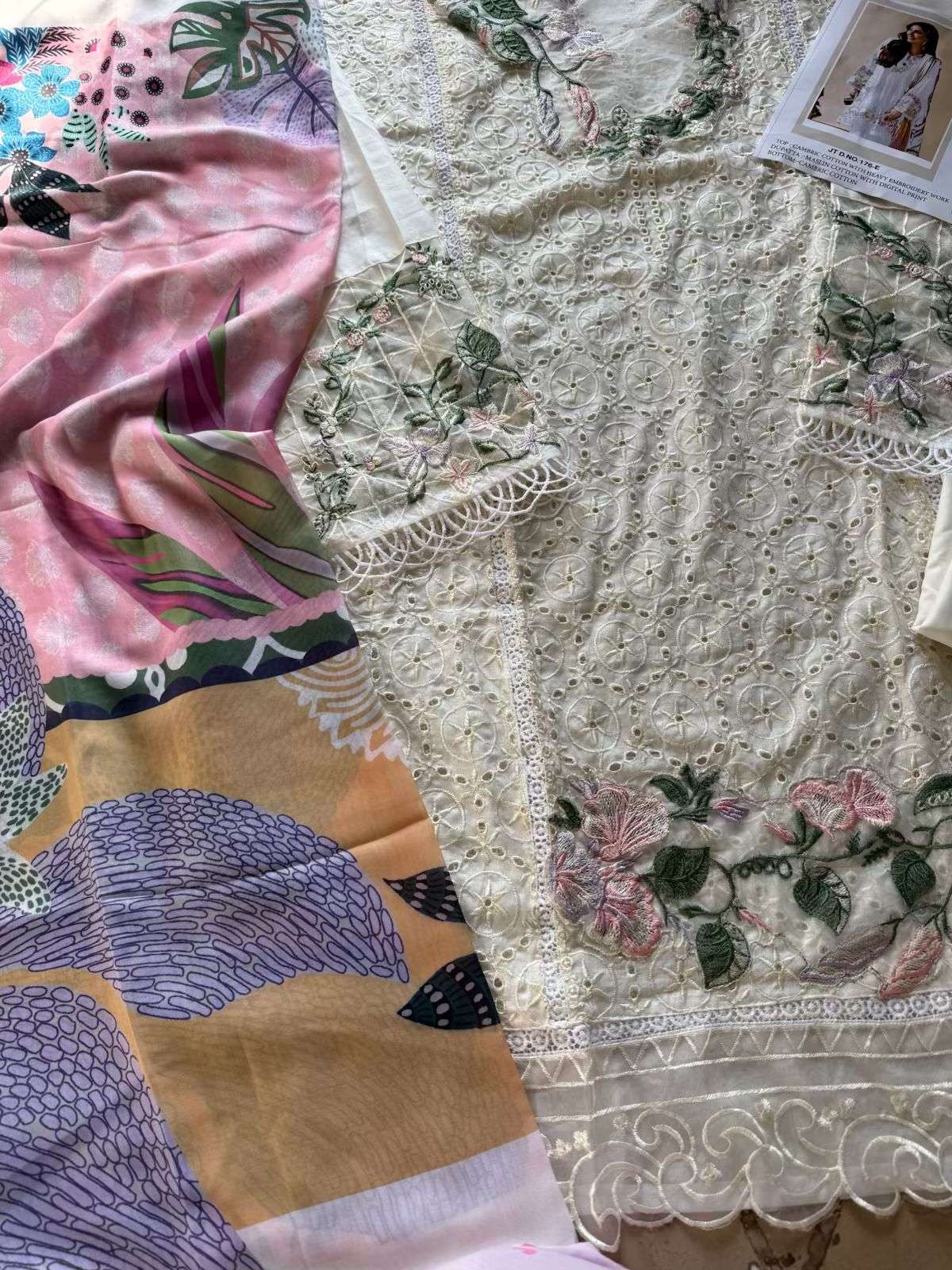 JOHRA TEX DESIGN NO - 176 E CAMBRIC COTTON HEAVY EMBROIDERED WORK PAKISTANI SUIT