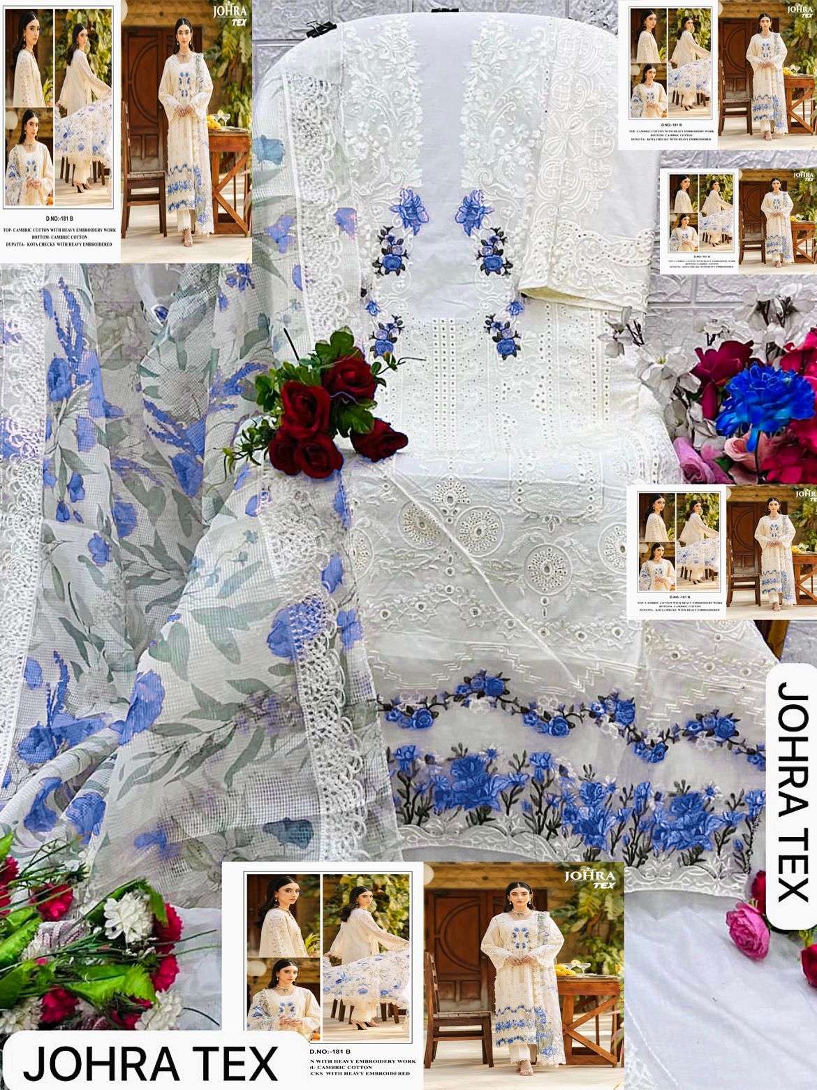 JOHRA TEX DESIGN NO - 181 AB CAMBRIC COTTON HEAVY EMBROIDERED WORK PAKISTANI SUIT