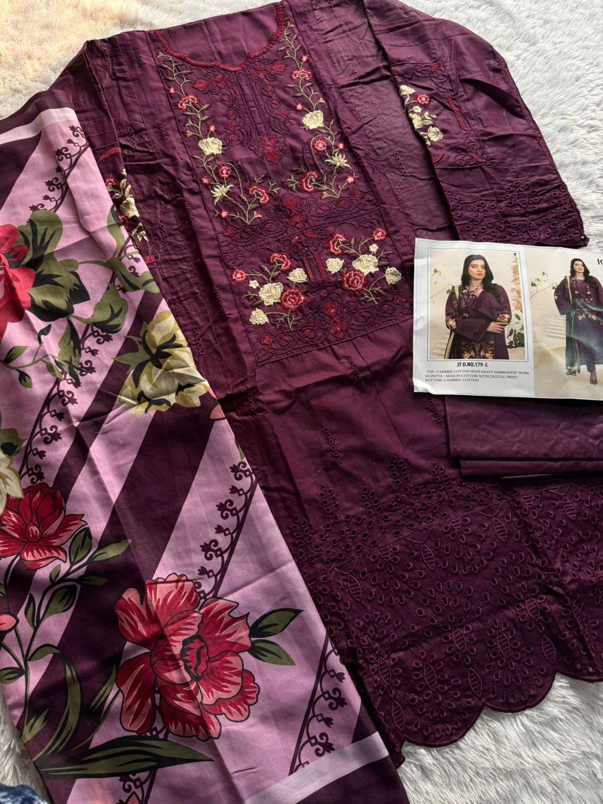 JOHRA TEX DESIGN NO - JT - 179 DE CAMBRIC COTTON CHIKANKARI EMBROIDERED WORK PAKISTANI SUIT