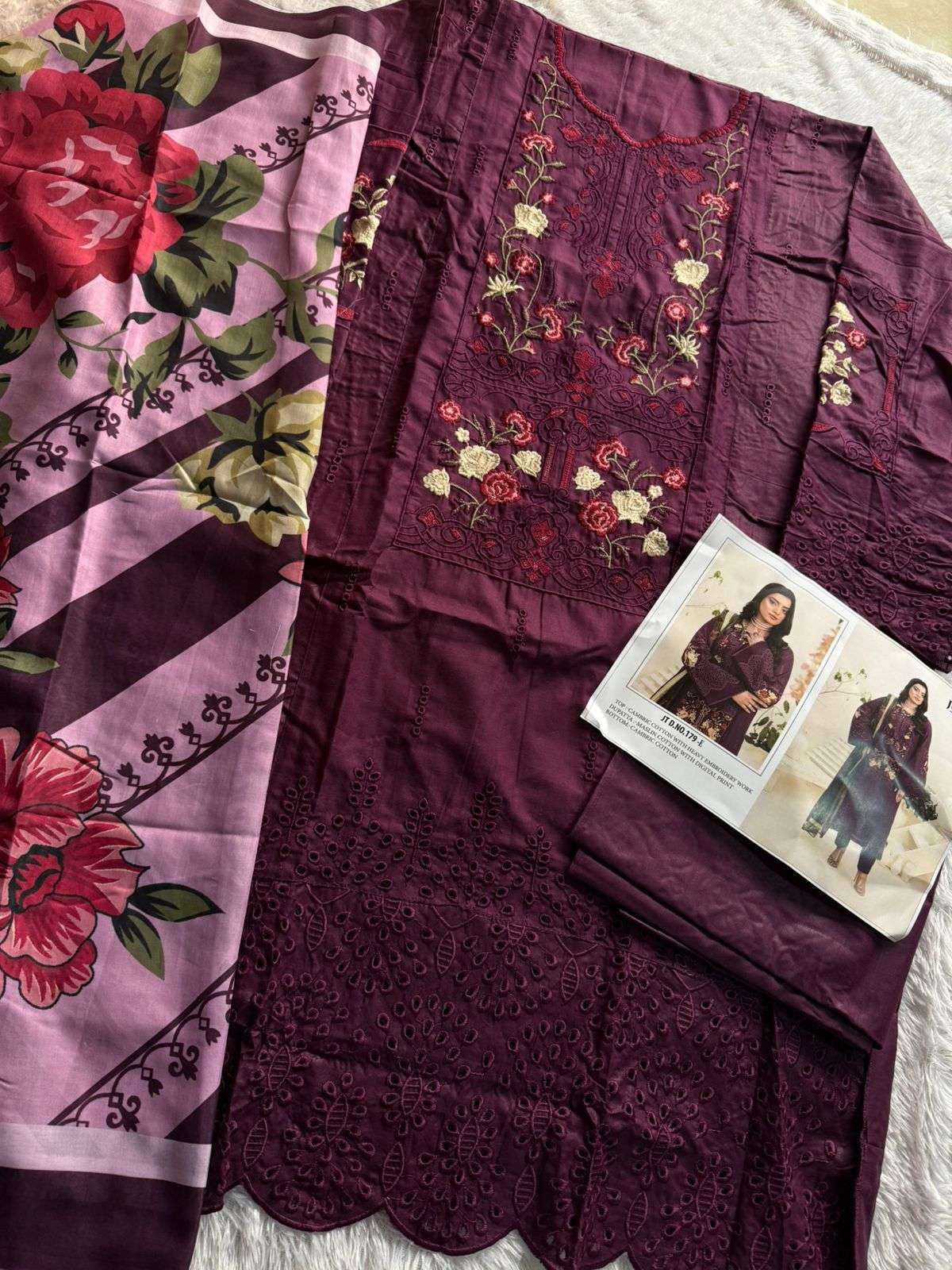 JOHRA TEX DESIGN NO - JT - 179 DE CAMBRIC COTTON CHIKANKARI EMBROIDERED WORK PAKISTANI SUIT