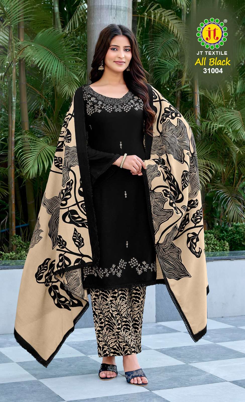 JT ALL BLACK VOL 31 RAYON FANCY SEQUENCE EMBROIDERY WORK SUIT