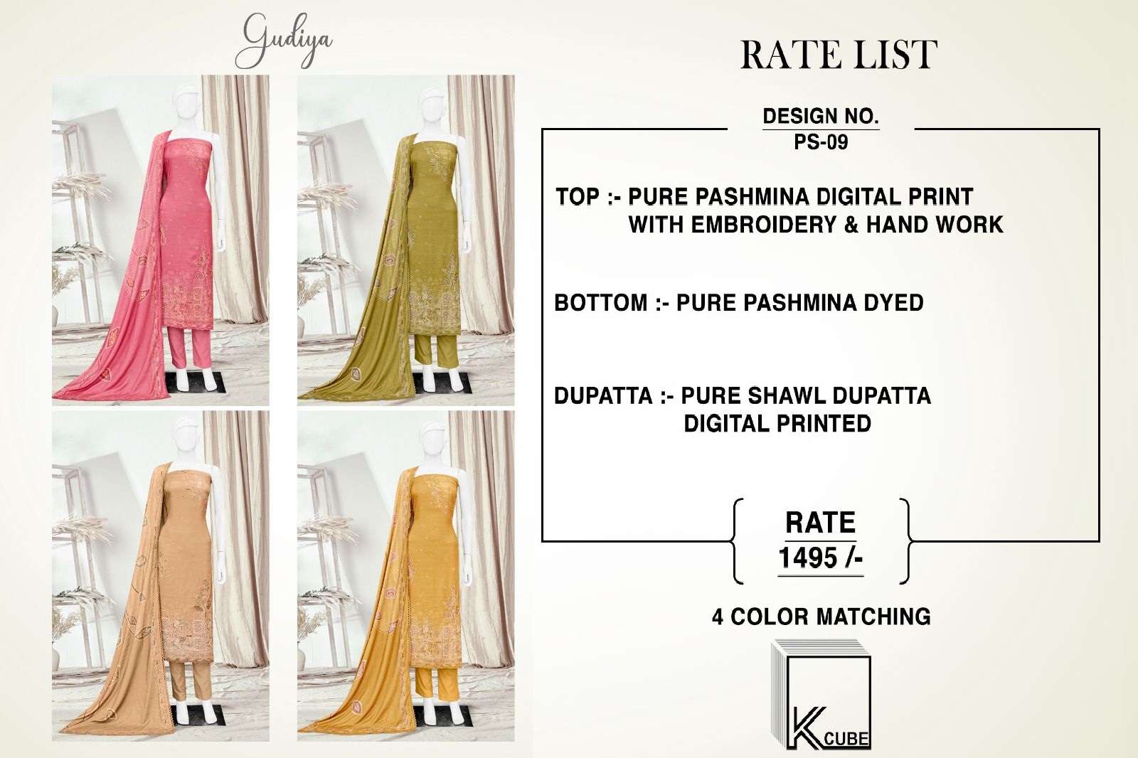 K CUBE GUDIYA PASHMINA DIGITAL PRINT WITH DESIGNER WORK SUIT