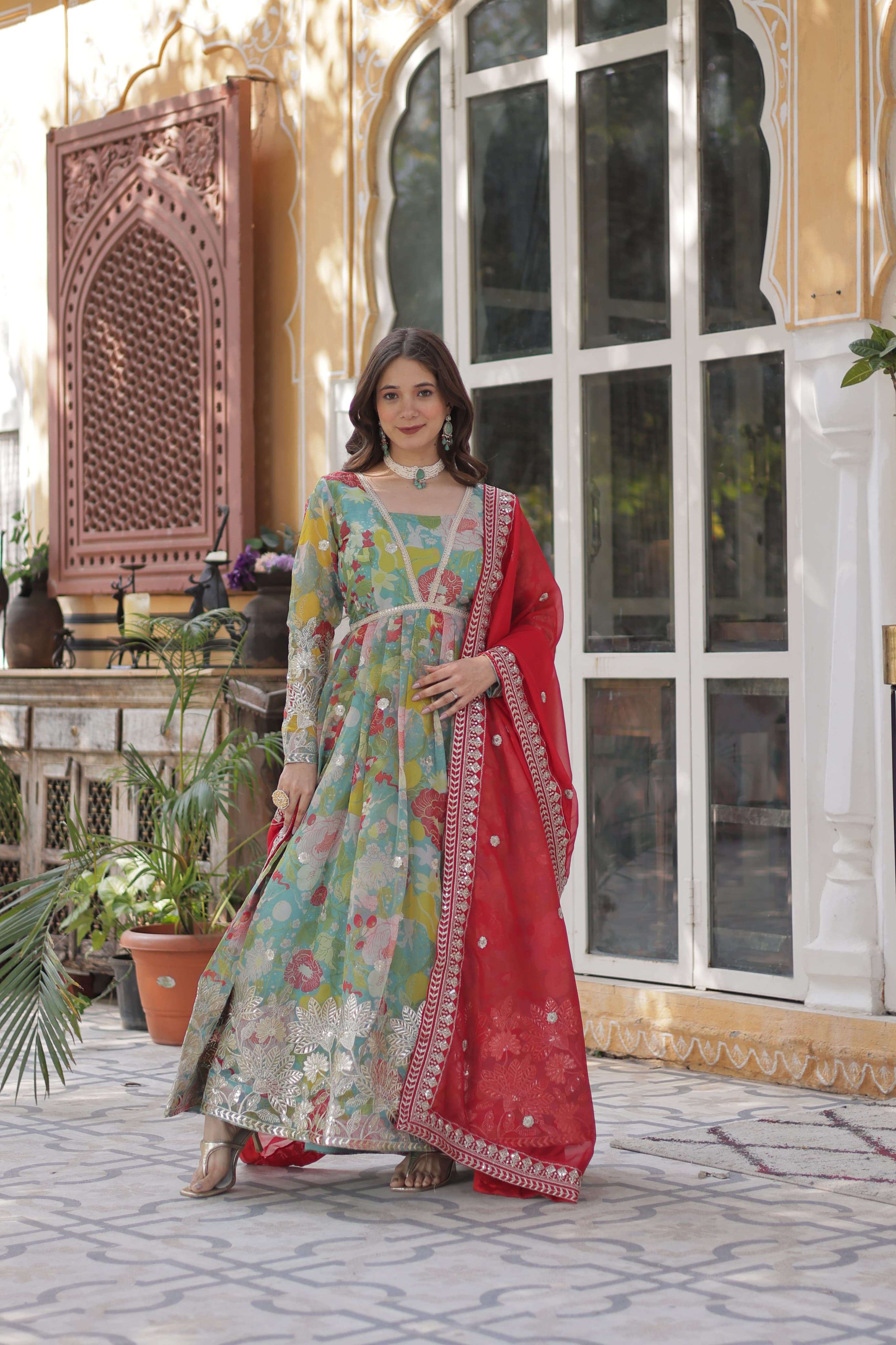 KA 1159 SILK READY MADE ALIA CUT GOWN WITH DUPATTA SET