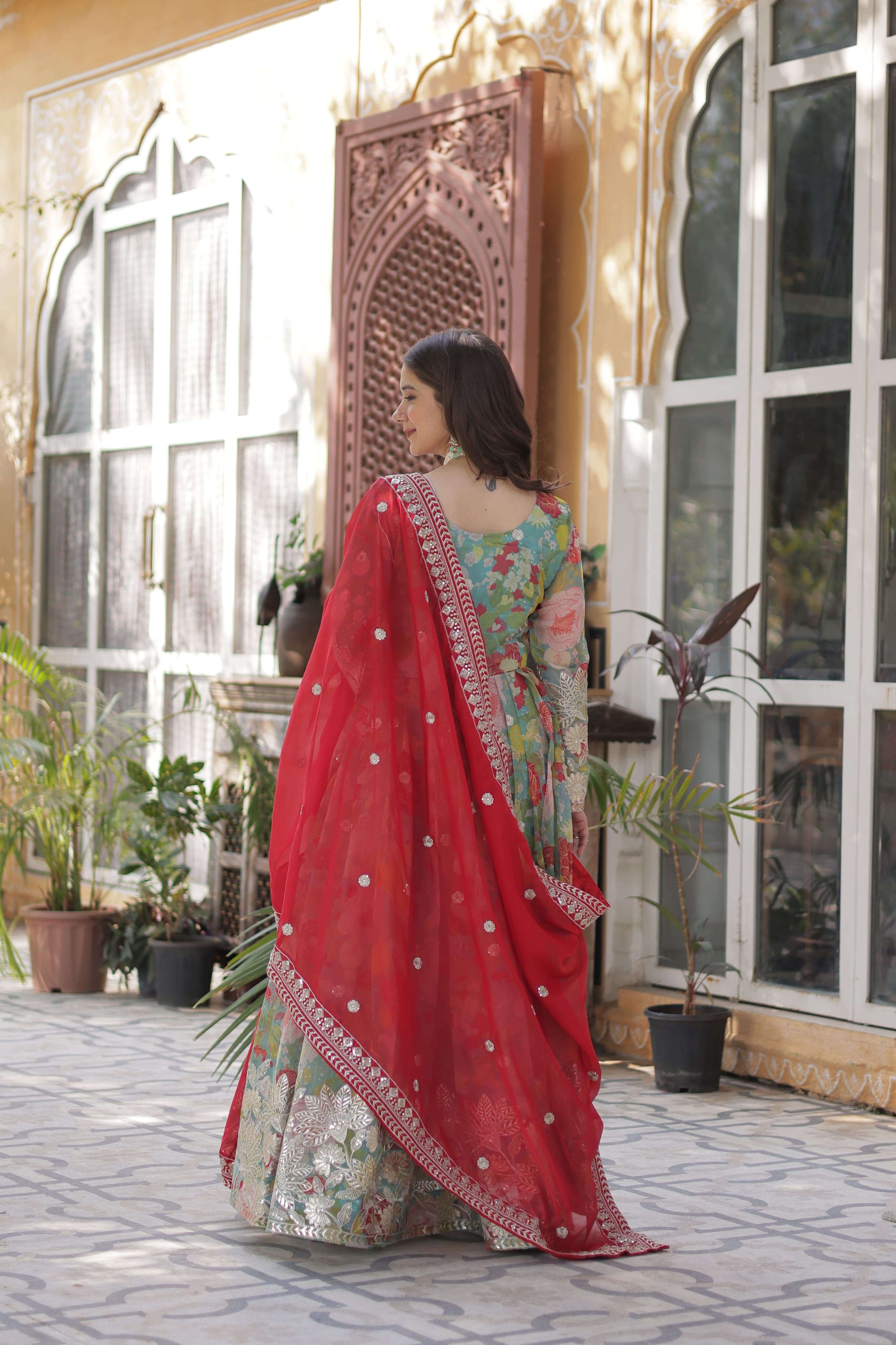 KA 1159 SILK READY MADE ALIA CUT GOWN WITH DUPATTA SET