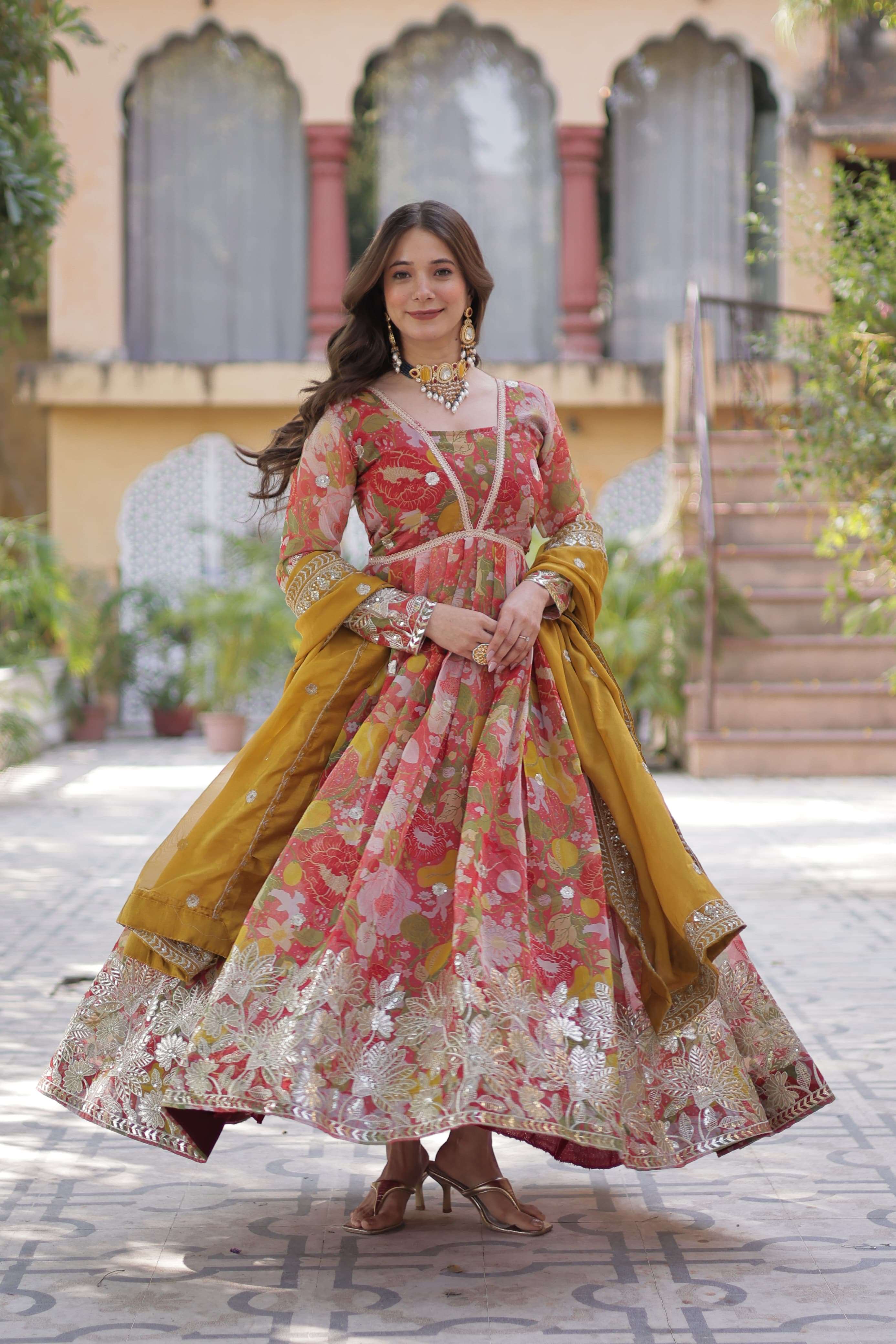 KA 1159 SILK READY MADE ALIA CUT GOWN WITH DUPATTA SET