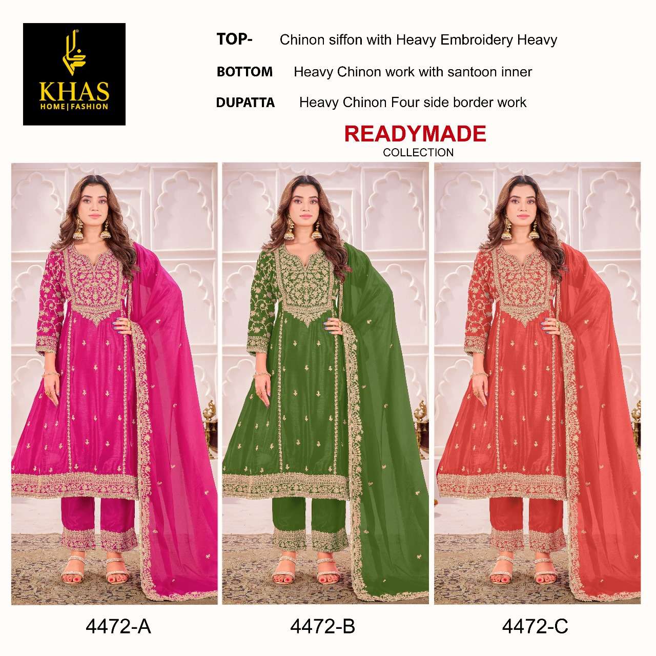 KHAS FASHION D NO 4472 HEAVY EMBROIDERY DESIGNER READY MADE SUIT