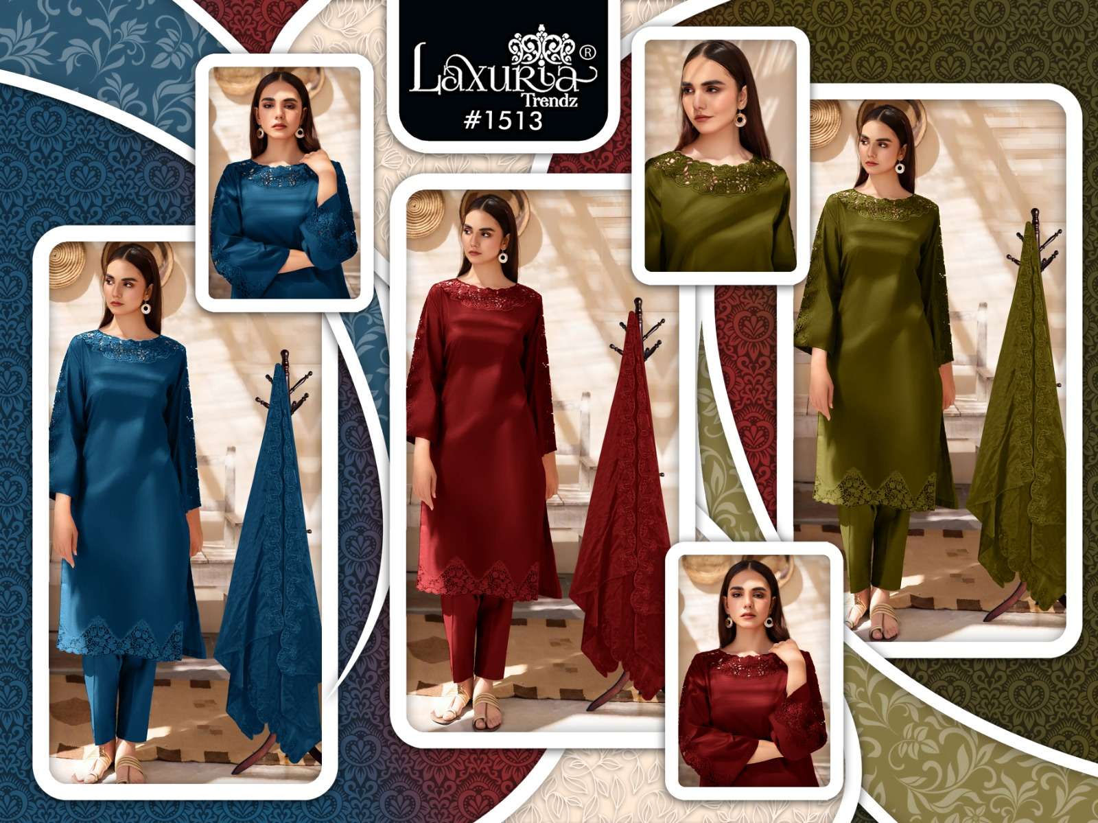 LAXURIA TRENDZ D NO 1513 SILK WITH HEAVY EMBROIDERY DESIGNER PAKISTANI SUIT