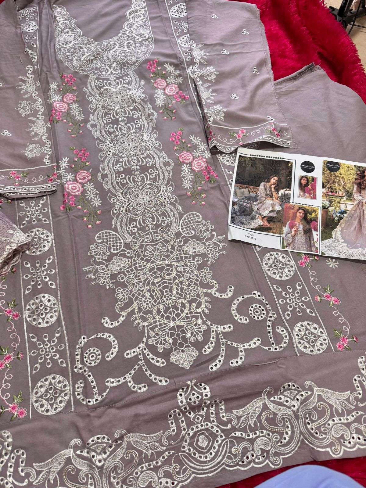 MEHBOOB TEX DESIGN NO - 1735 PURE COTTON HEAVY SELF EMBROIDERED PAKISTANI SALWAR SUIT 