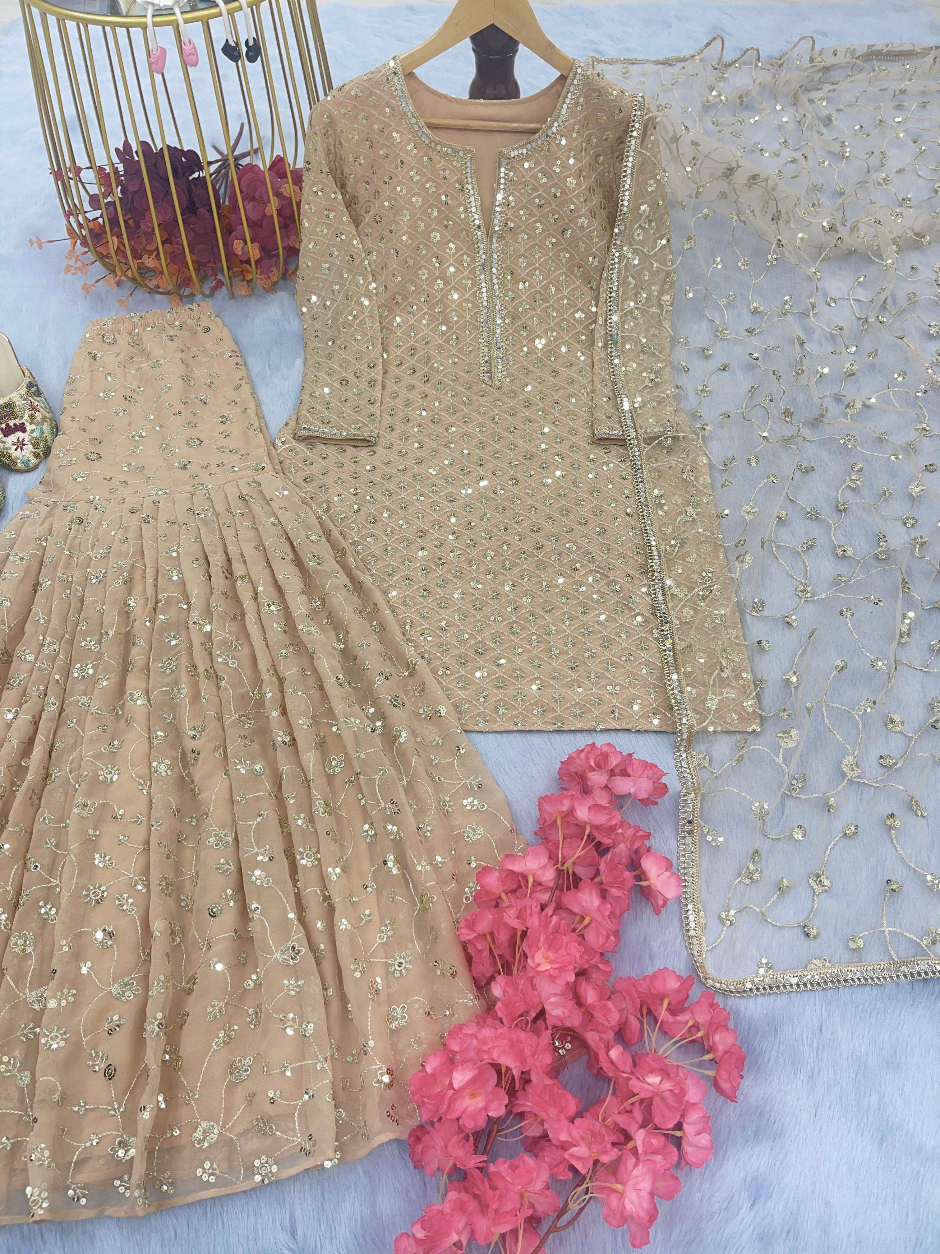 PD 1013 GEORGETTE HEAVY DESIGNER PARTY WEAR SHARARA SUIT