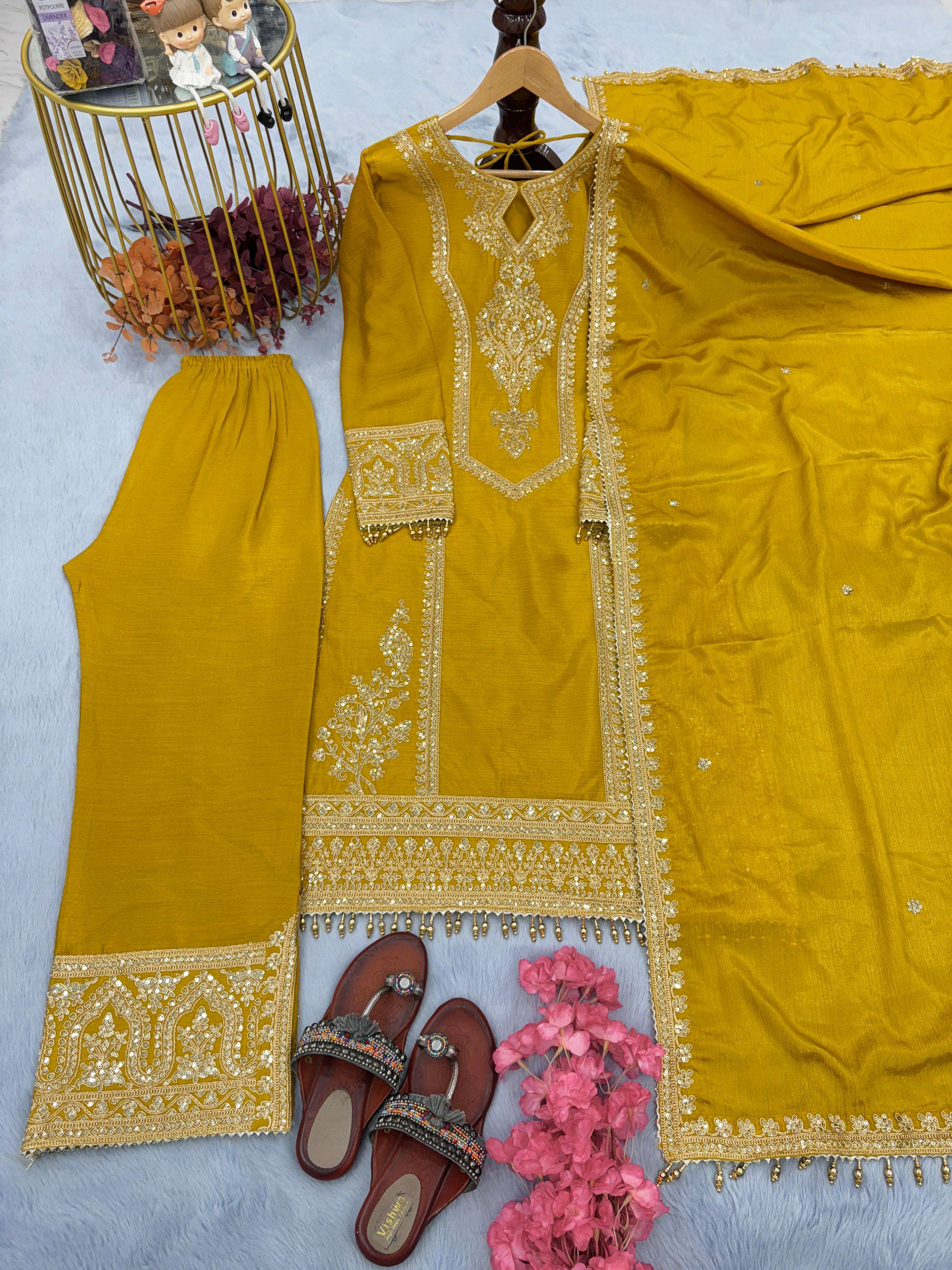 PD 1041 SILK WITH SEQUENCE EMBROIDERY DESIGNER READY MADE SUIT