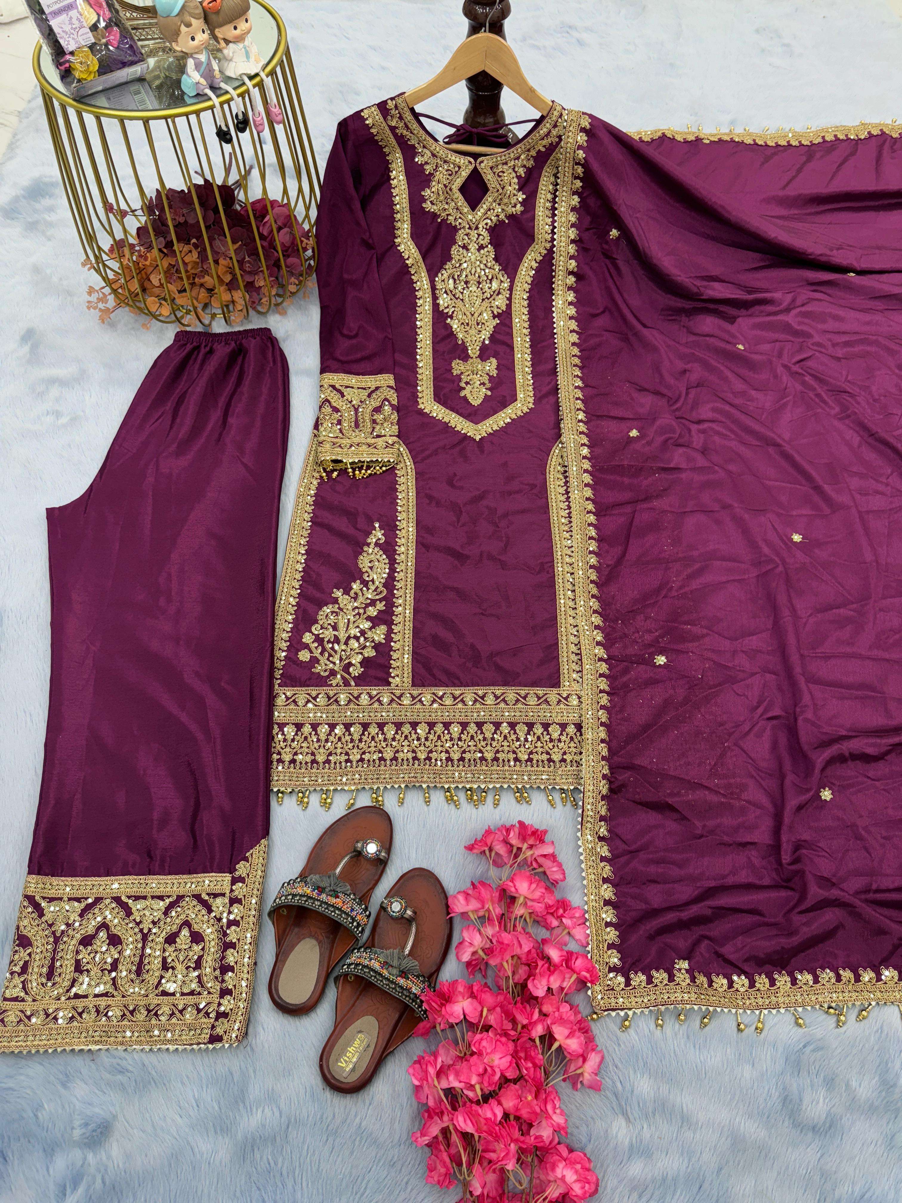 PD 1041 SILK WITH SEQUENCE EMBROIDERY DESIGNER READY MADE SUIT