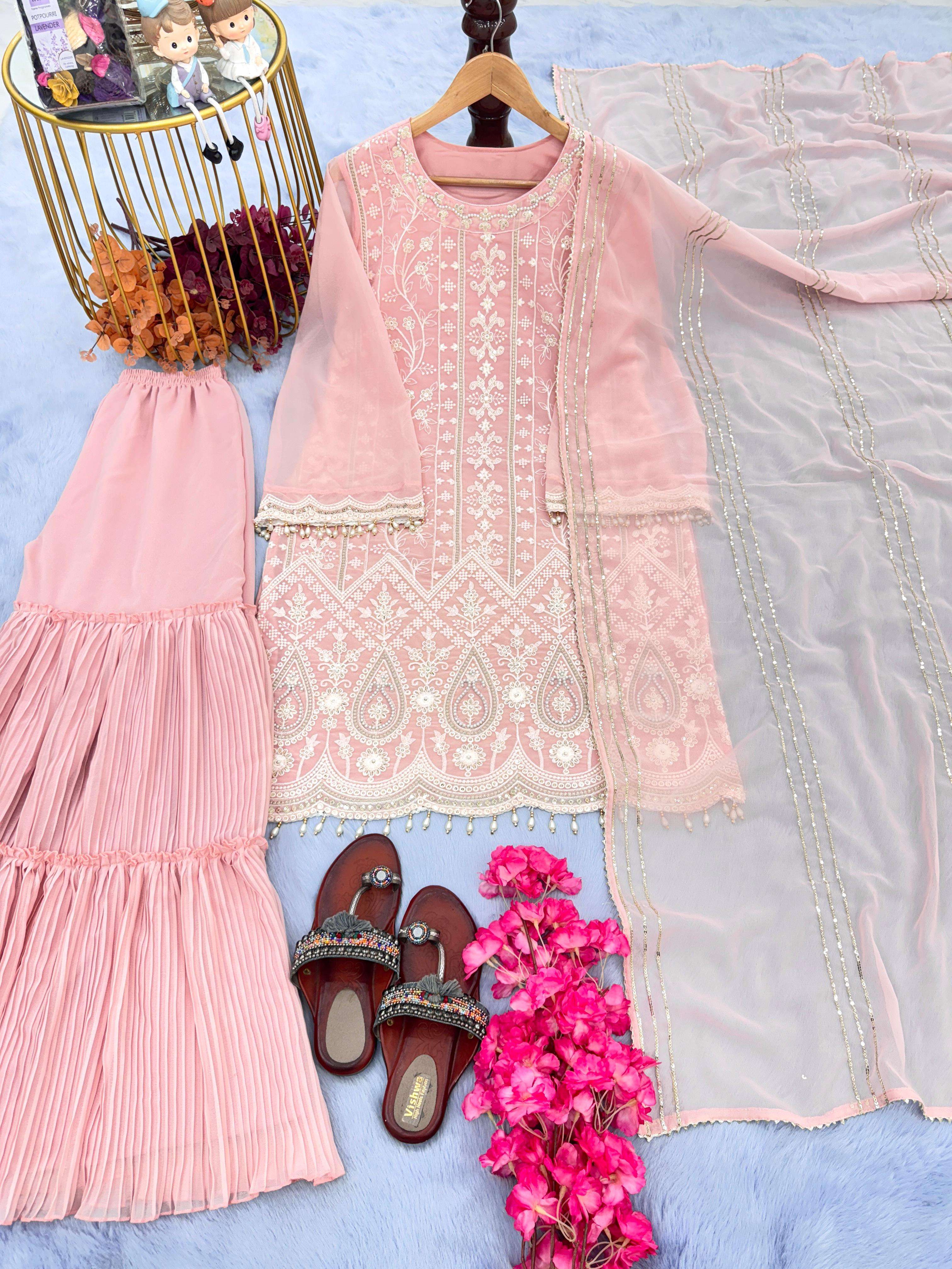 PD 1043 GEORGETTE BEAUTIFUL LOOK DESIGNER LADIES PARTY WEAR SHARARA SUIT