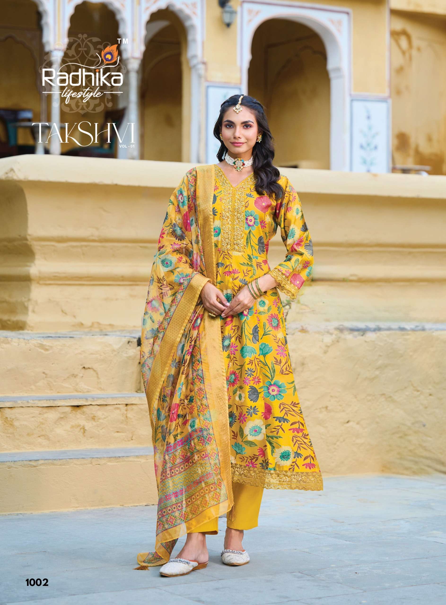 RADHIKA LIFESTYLE TAKSHVI VOL 1 FANCY PRINT WITH EMBROIDERY WORK 3PCS SET COLLECTION 