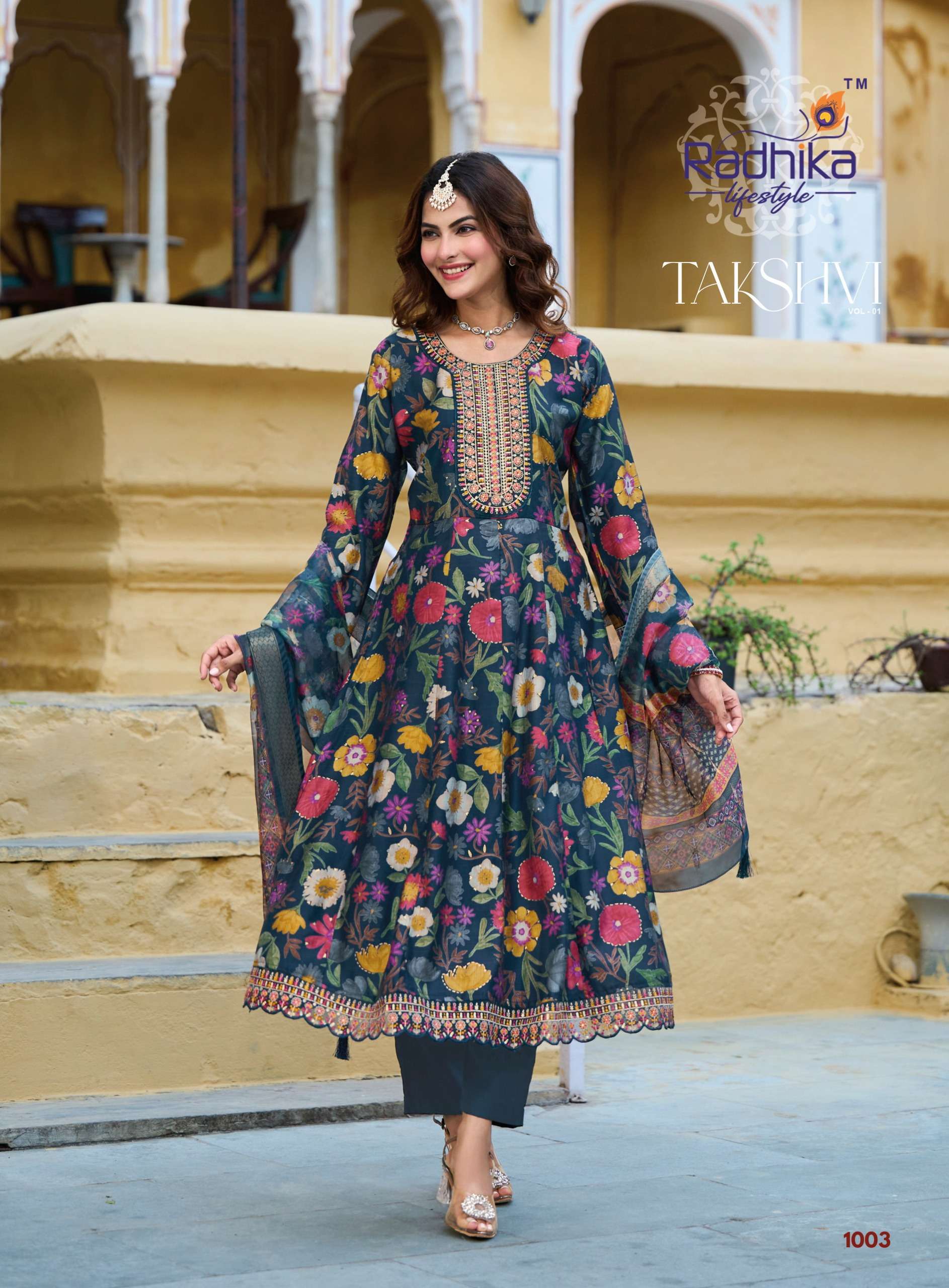 RADHIKA LIFESTYLE TAKSHVI VOL 1 FANCY PRINT WITH EMBROIDERY WORK 3PCS SET COLLECTION 