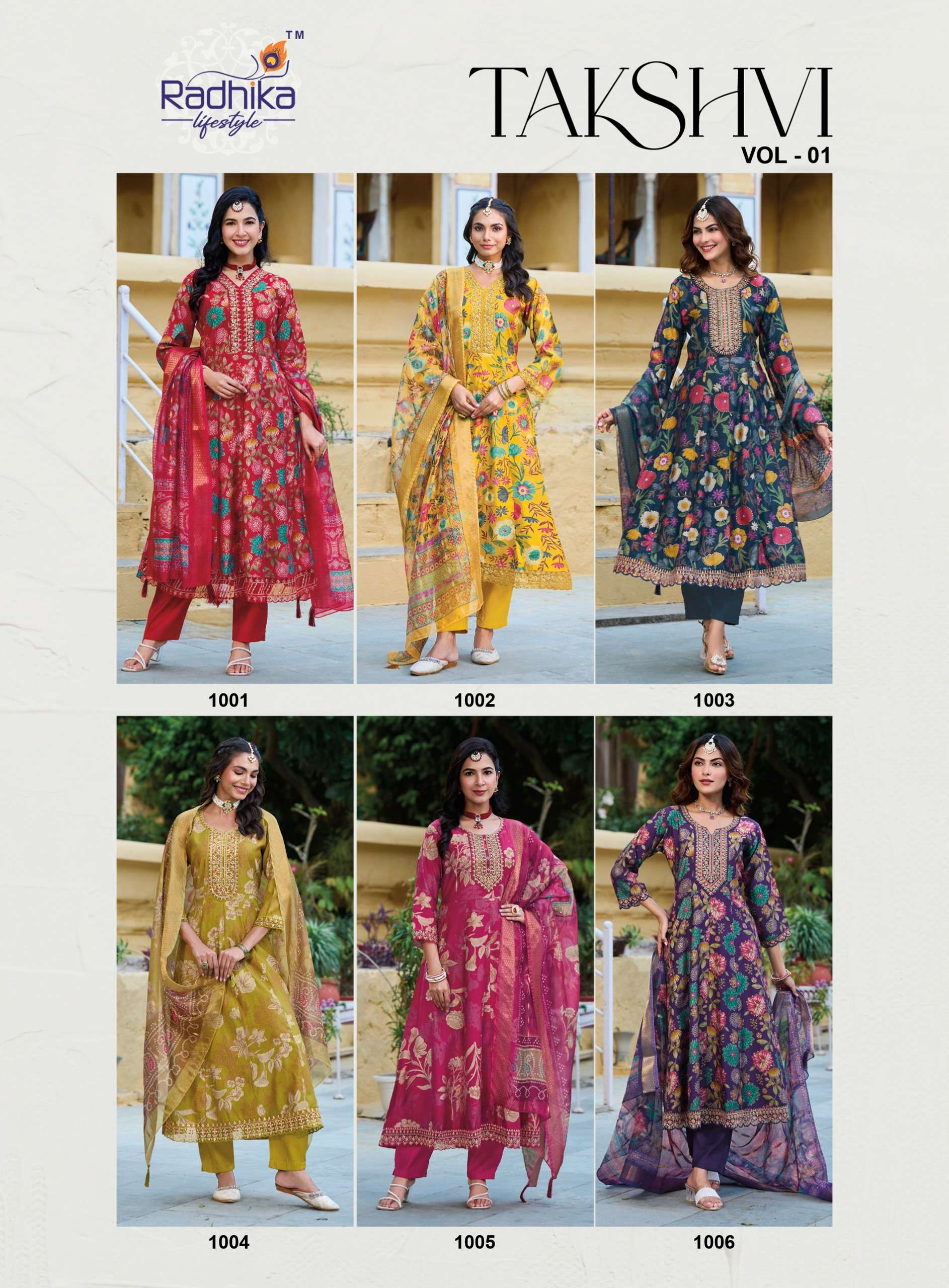 RADHIKA LIFESTYLE TAKSHVI VOL 1 FANCY PRINT WITH EMBROIDERY WORK 3PCS SET COLLECTION 
