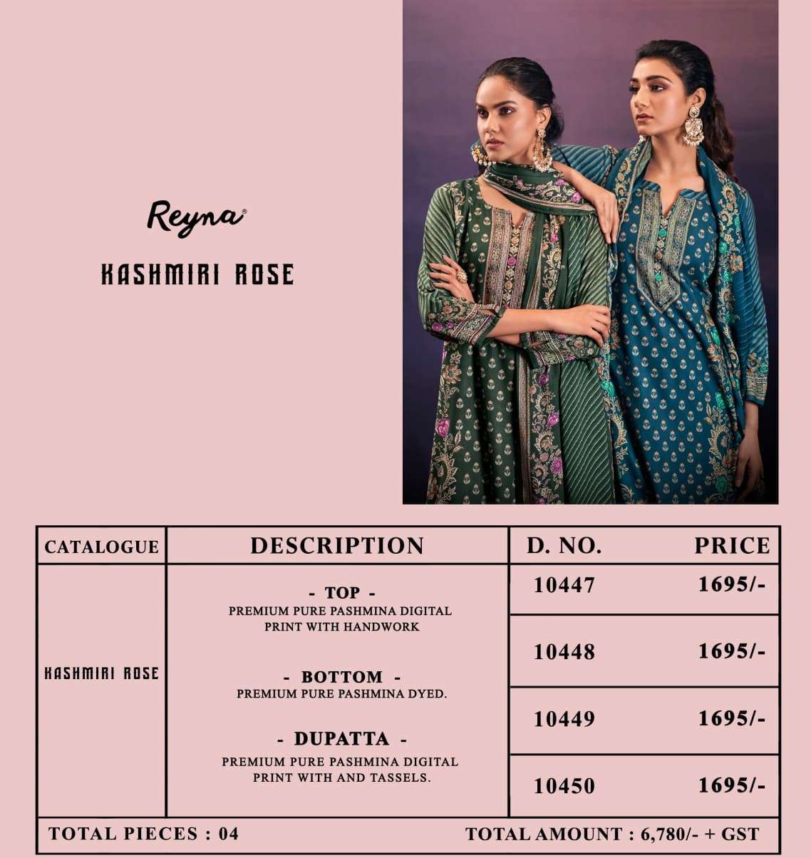 REYNA KASHMIRI ROSE PASHMINA DIGITAL PRINT WITH FANCY WORK SUIT