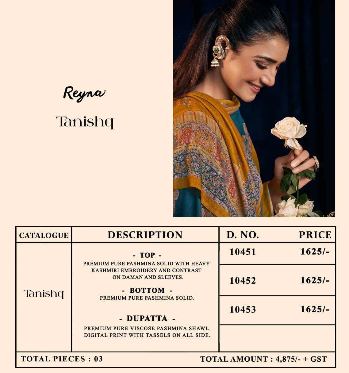 REYNA TANISHQ PASHMINA HEAVY KASHMIRI EMBROIDERY DESIGNER WORK SUIT