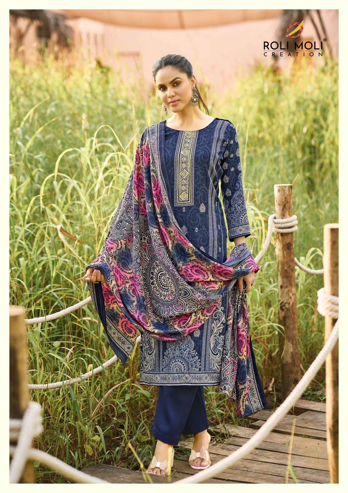 ROLI MOLI CREATION FARIDA PASHMINA PRINT WITH FANCY WORK SUIT