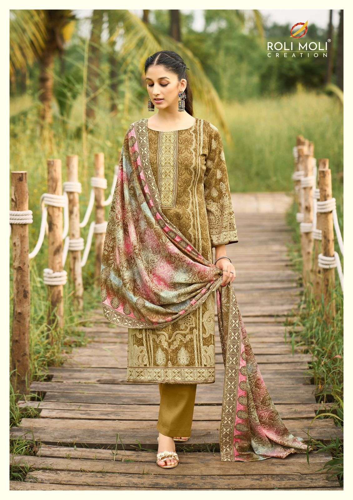 ROLI MOLI CREATION FARIDA PASHMINA PRINT WITH FANCY WORK SUIT