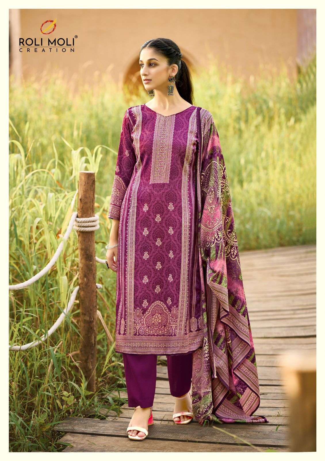 ROLI MOLI CREATION FARIDA PASHMINA PRINT WITH FANCY WORK SUIT