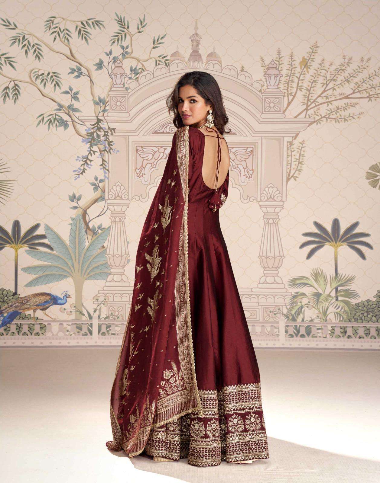 SAYURI DESIGNER ROSHNI SILK JACQUARD DESIGNER PARTY WEAR ANARKALI GOWN DRESS
