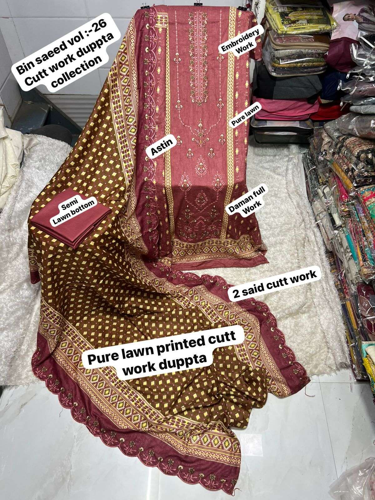 SF BIN SAEED VOL 26 LAWN COTTON FANCY WORK PAKISTANI SUIT