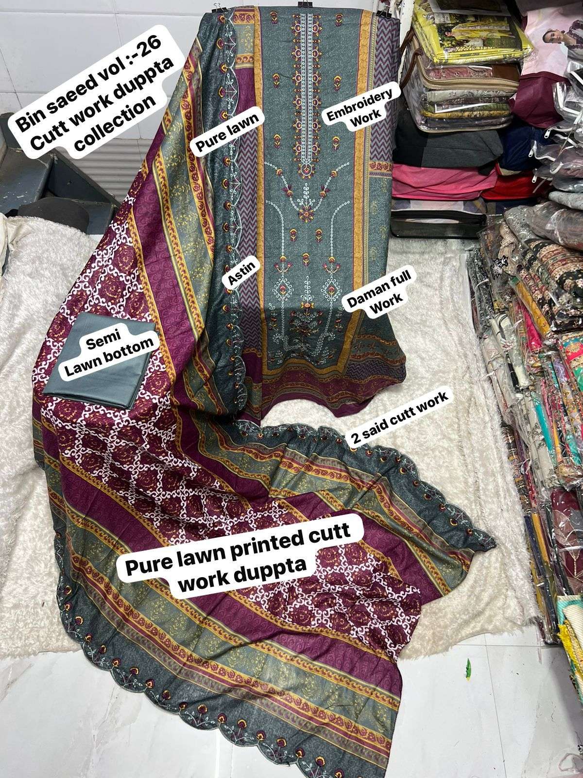 SF BIN SAEED VOL 26 LAWN COTTON FANCY WORK PAKISTANI SUIT