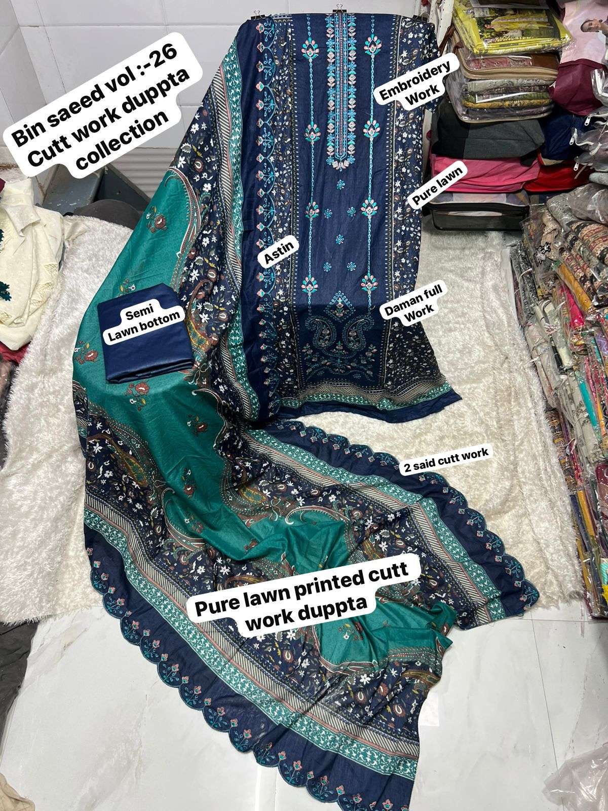 SF BIN SAEED VOL 26 LAWN COTTON FANCY WORK PAKISTANI SUIT