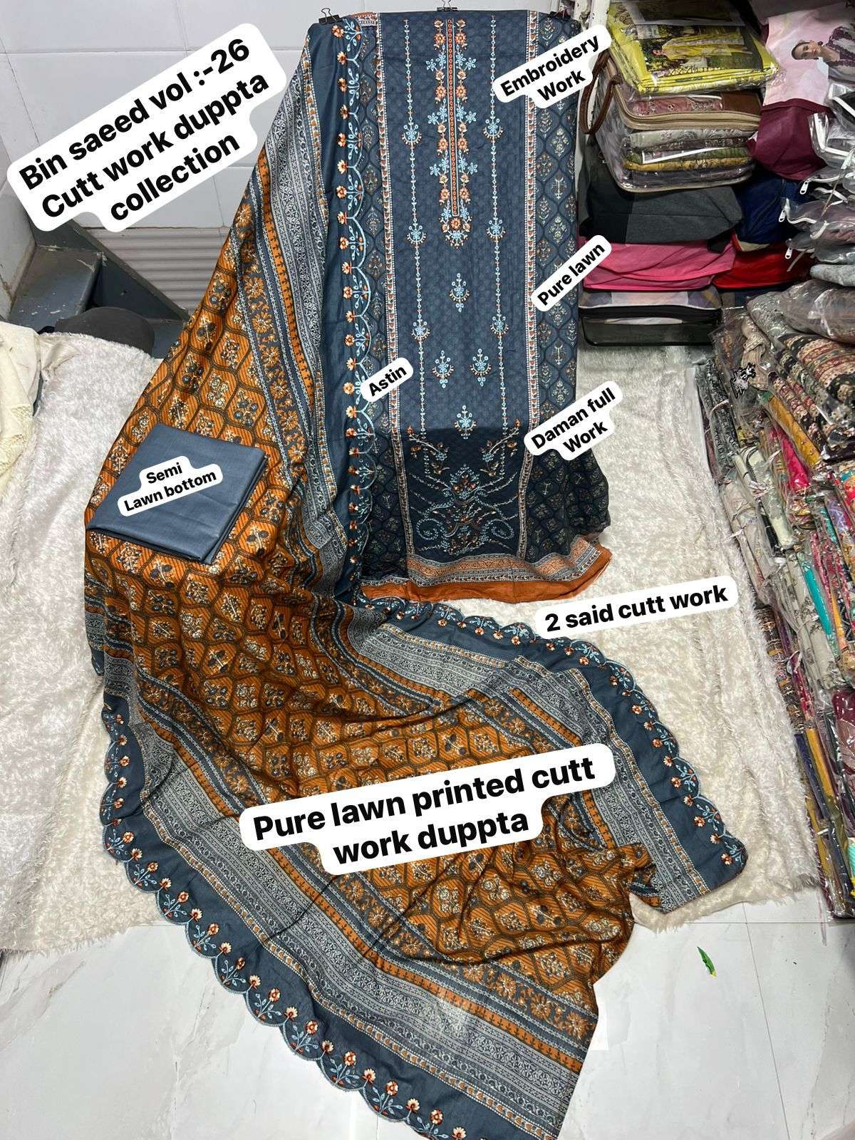 SF BIN SAEED VOL 26 LAWN COTTON FANCY WORK PAKISTANI SUIT