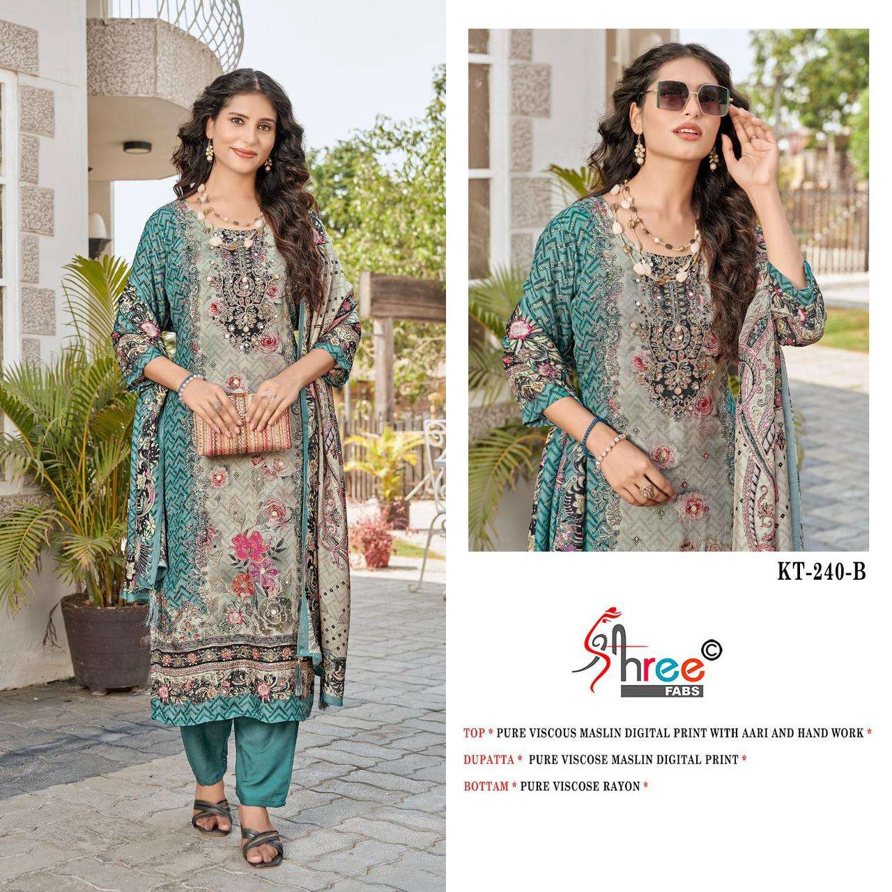 SHREE FABS KT 240 MUSLIN DIGITAL PRINT WITH DESIGNER WORK PAKISTANI SUIT