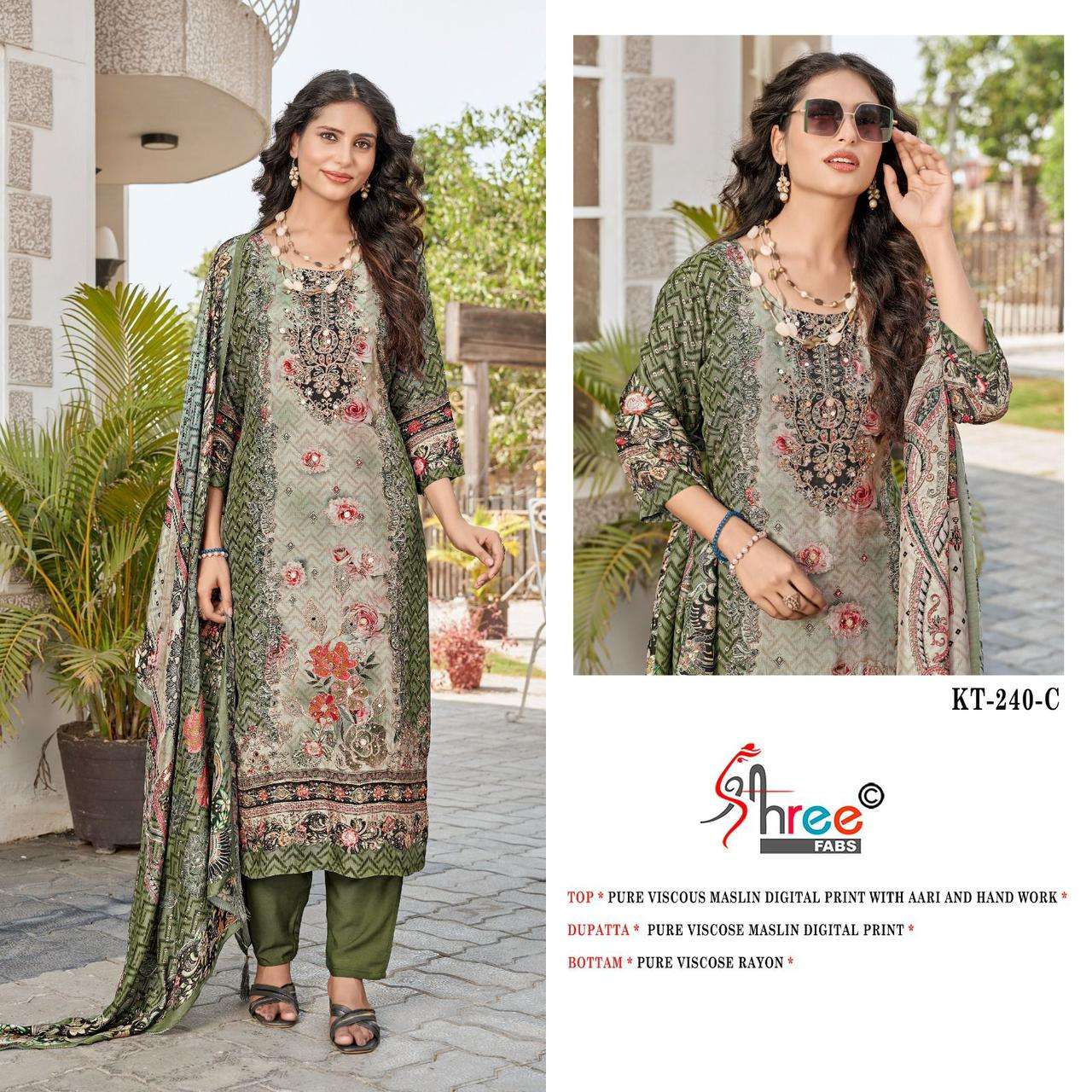 SHREE FABS KT 240 MUSLIN DIGITAL PRINT WITH DESIGNER WORK PAKISTANI SUIT