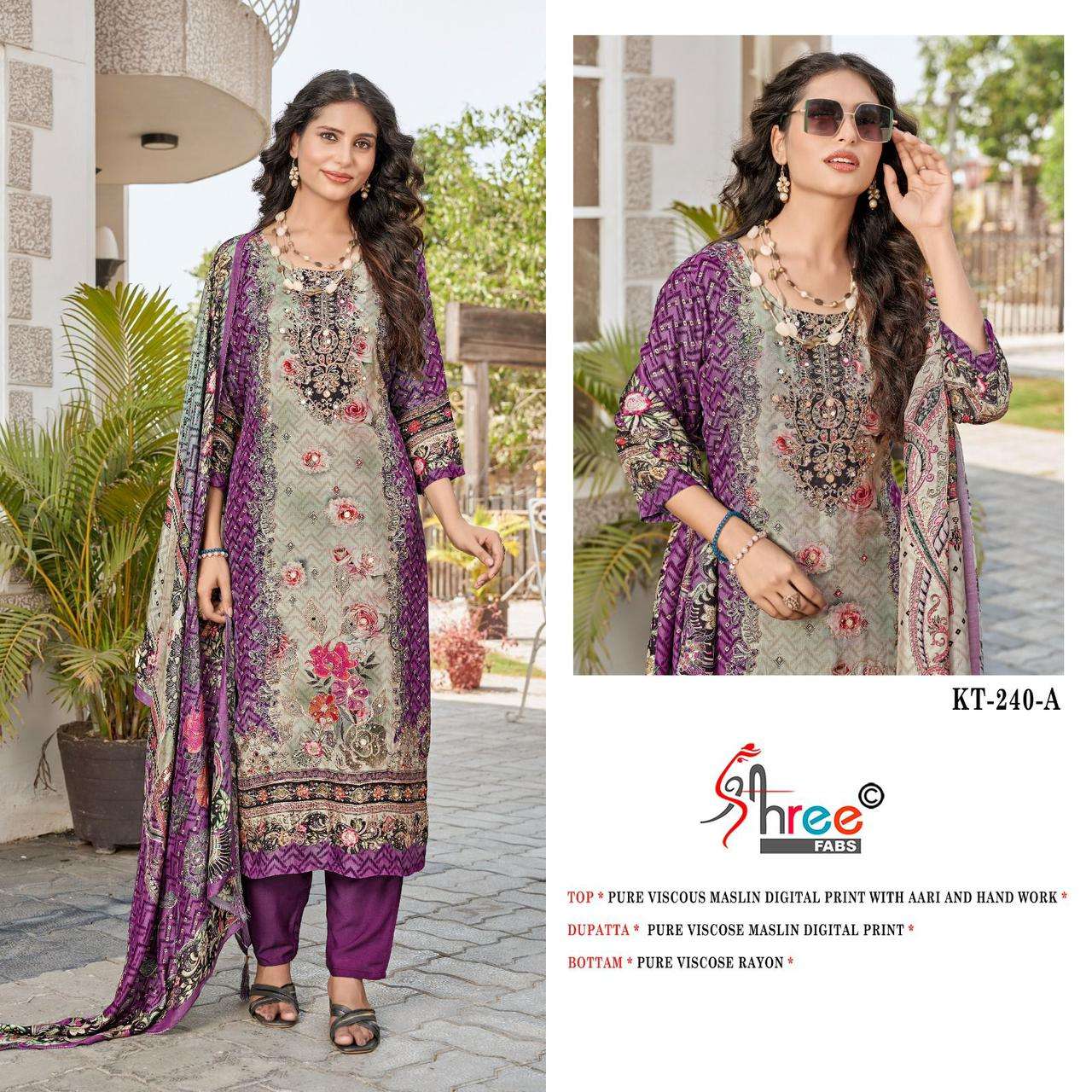 SHREE FABS KT 240 MUSLIN DIGITAL PRINT WITH DESIGNER WORK PAKISTANI SUIT