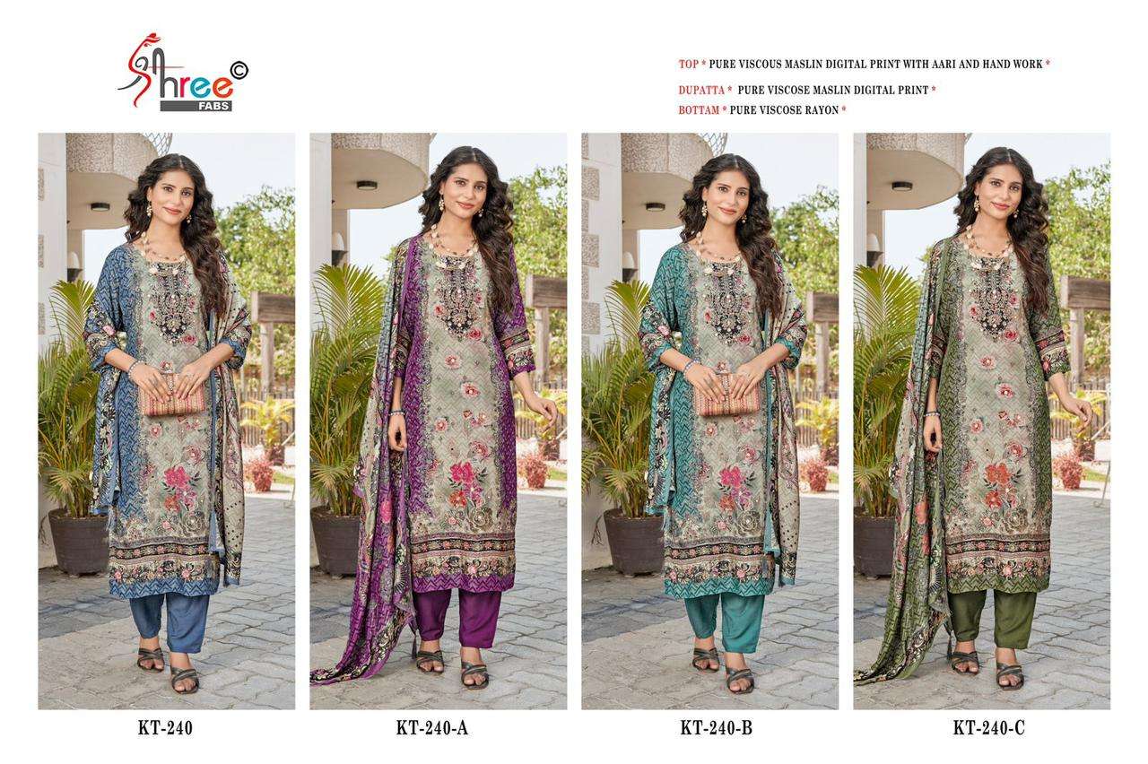 SHREE FABS KT 240 MUSLIN DIGITAL PRINT WITH DESIGNER WORK PAKISTANI SUIT