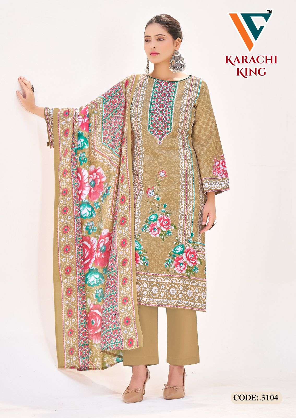 VANDANA‎‎‎‎ CREATION KARACHI KING VOL 31 COTTON DIGITAL PRINTED DRESS 
