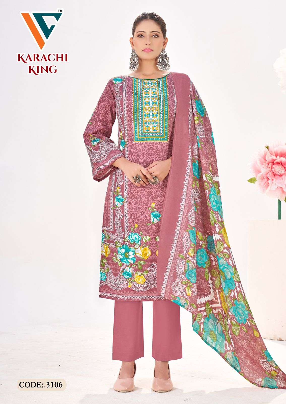 VANDANA‎‎‎‎ CREATION KARACHI KING VOL 31 COTTON DIGITAL PRINTED DRESS 