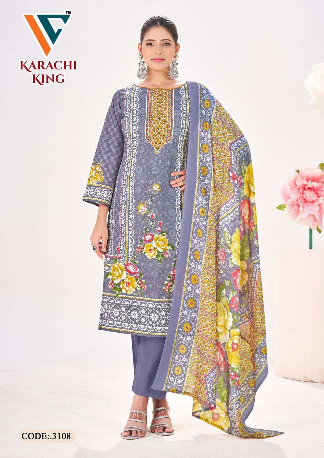 VANDANA‎‎‎‎ CREATION KARACHI KING VOL 31 COTTON DIGITAL PRINTED DRESS 