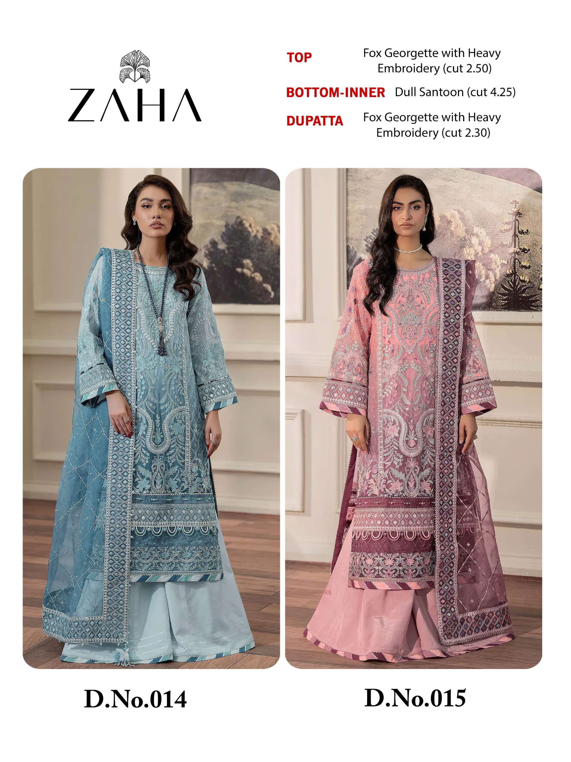 ZAHA DESIGN NO - 014-015 GEORGETTE HEAVY EMBROIDERED PAKISTANI SUIT 