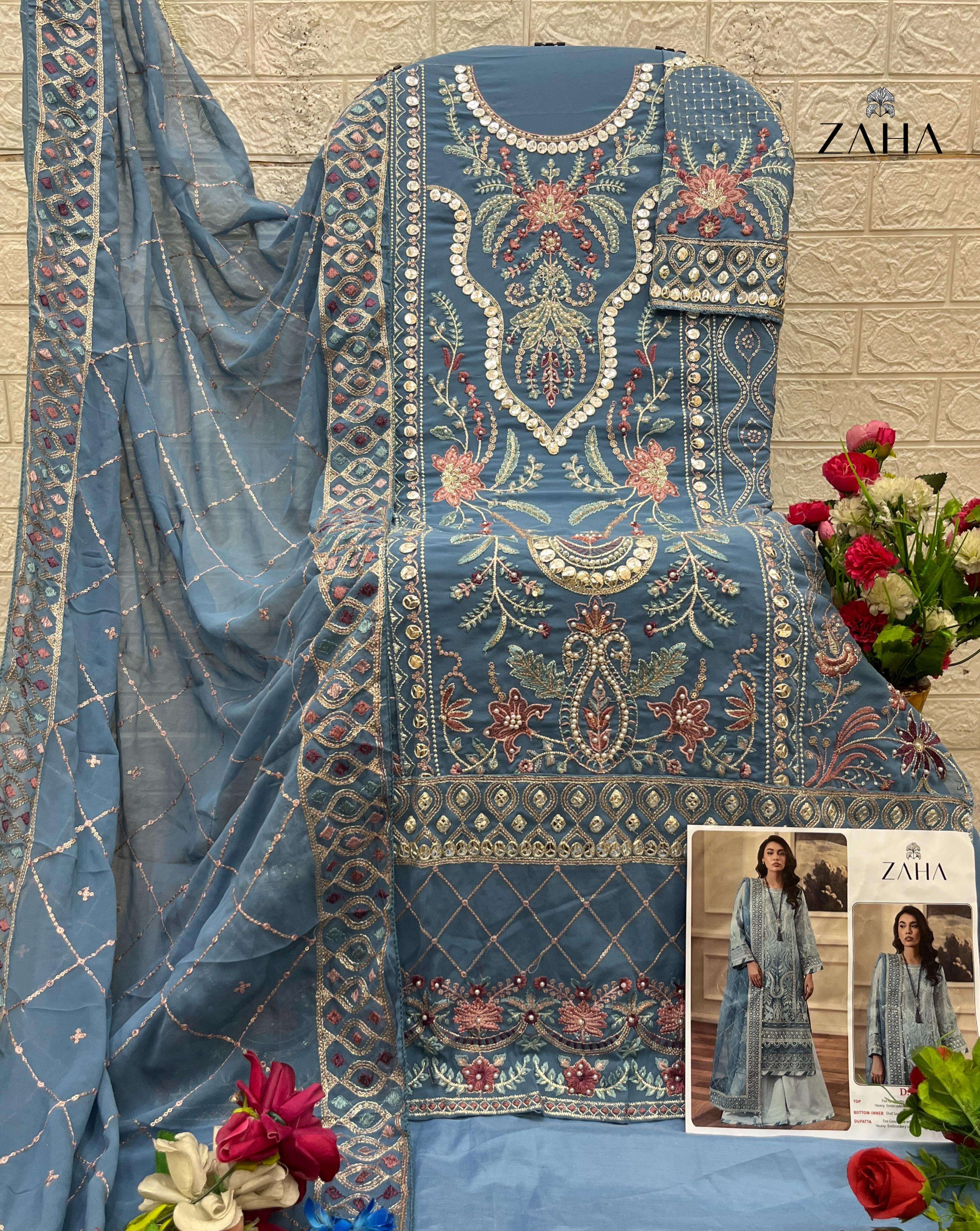 ZAHA DESIGN NO - 014-015 GEORGETTE HEAVY EMBROIDERED PAKISTANI SUIT 