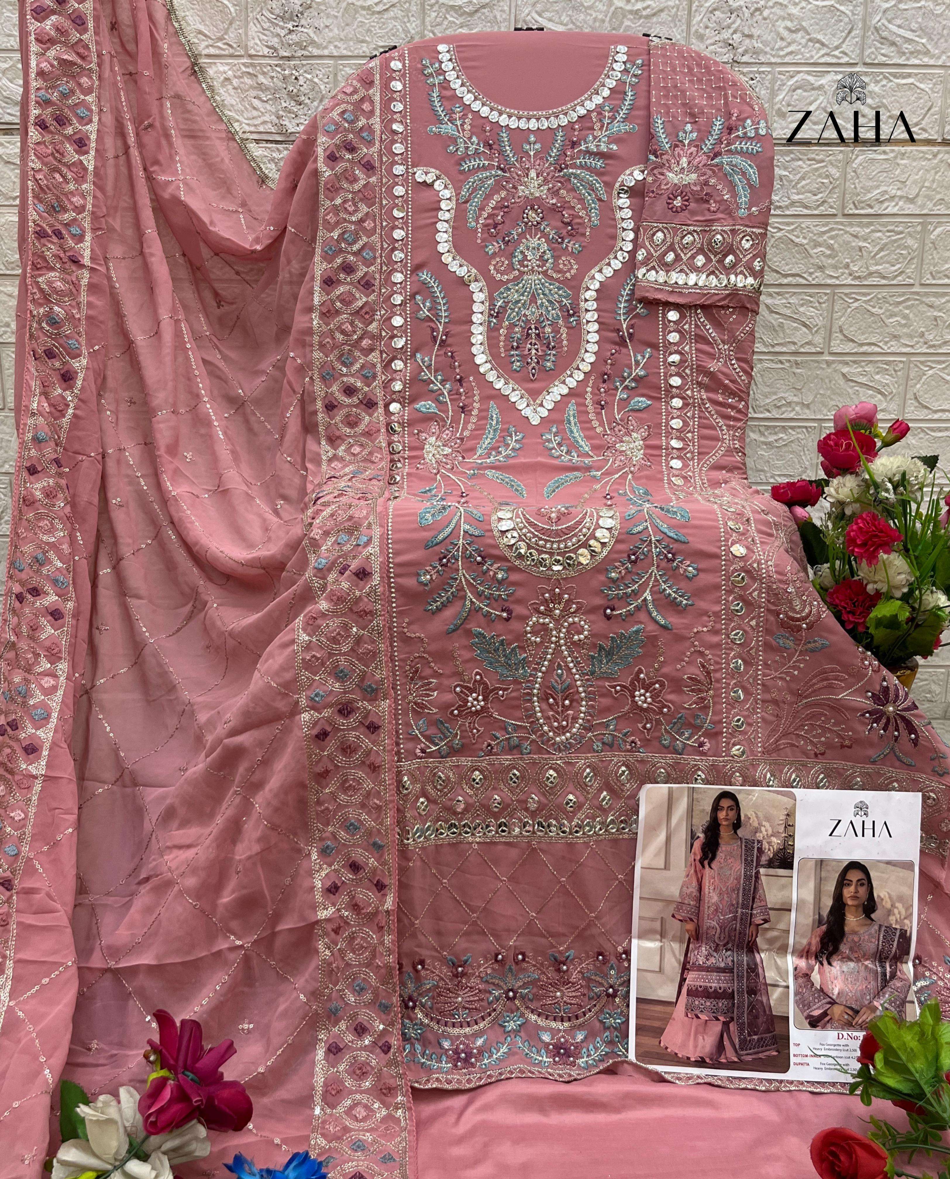 ZAHA DESIGN NO - 014-015 GEORGETTE HEAVY EMBROIDERED PAKISTANI SUIT 