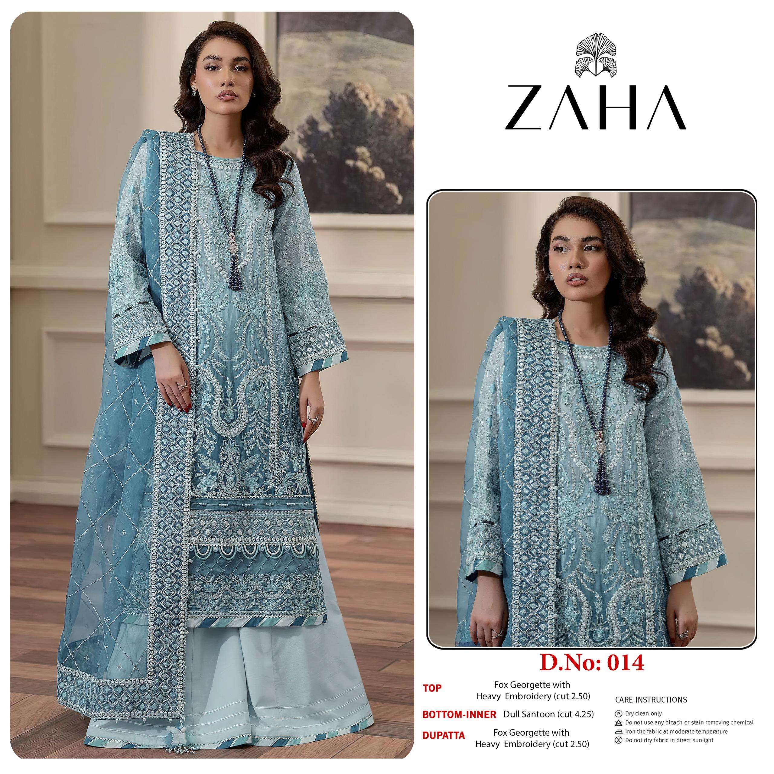 ZAHA DESIGN NO - 014-015 GEORGETTE HEAVY EMBROIDERED PAKISTANI SUIT 