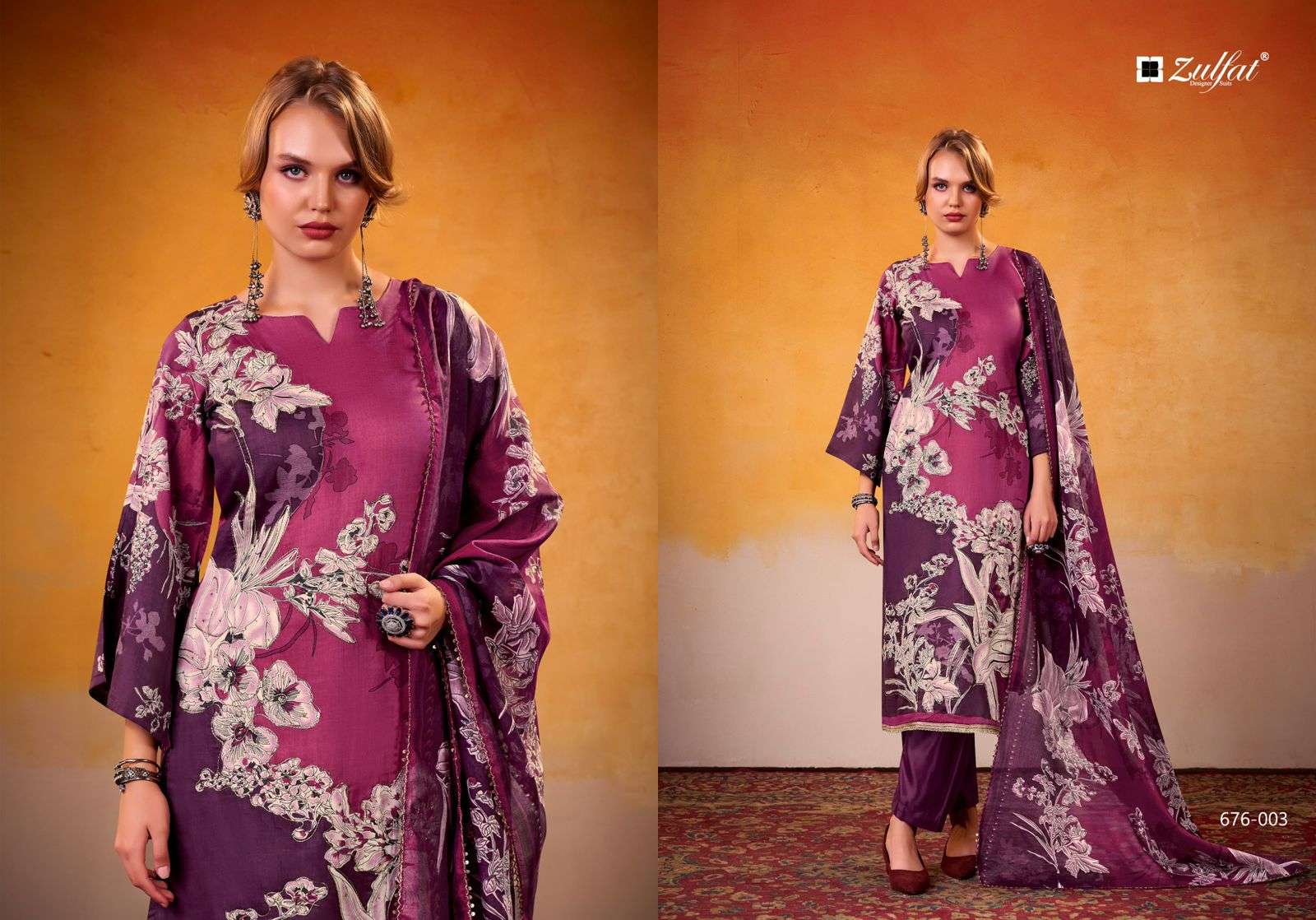 ZULFAT DESIGNER SUITS SHADIYA JAM COTTON PRINT WITH HAND WORK SUIT