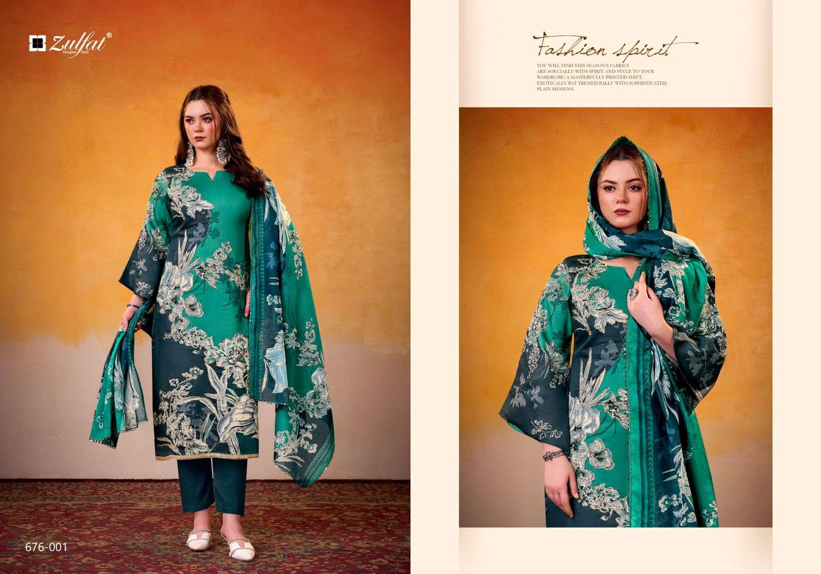 ZULFAT DESIGNER SUITS SHADIYA JAM COTTON PRINT WITH HAND WORK SUIT